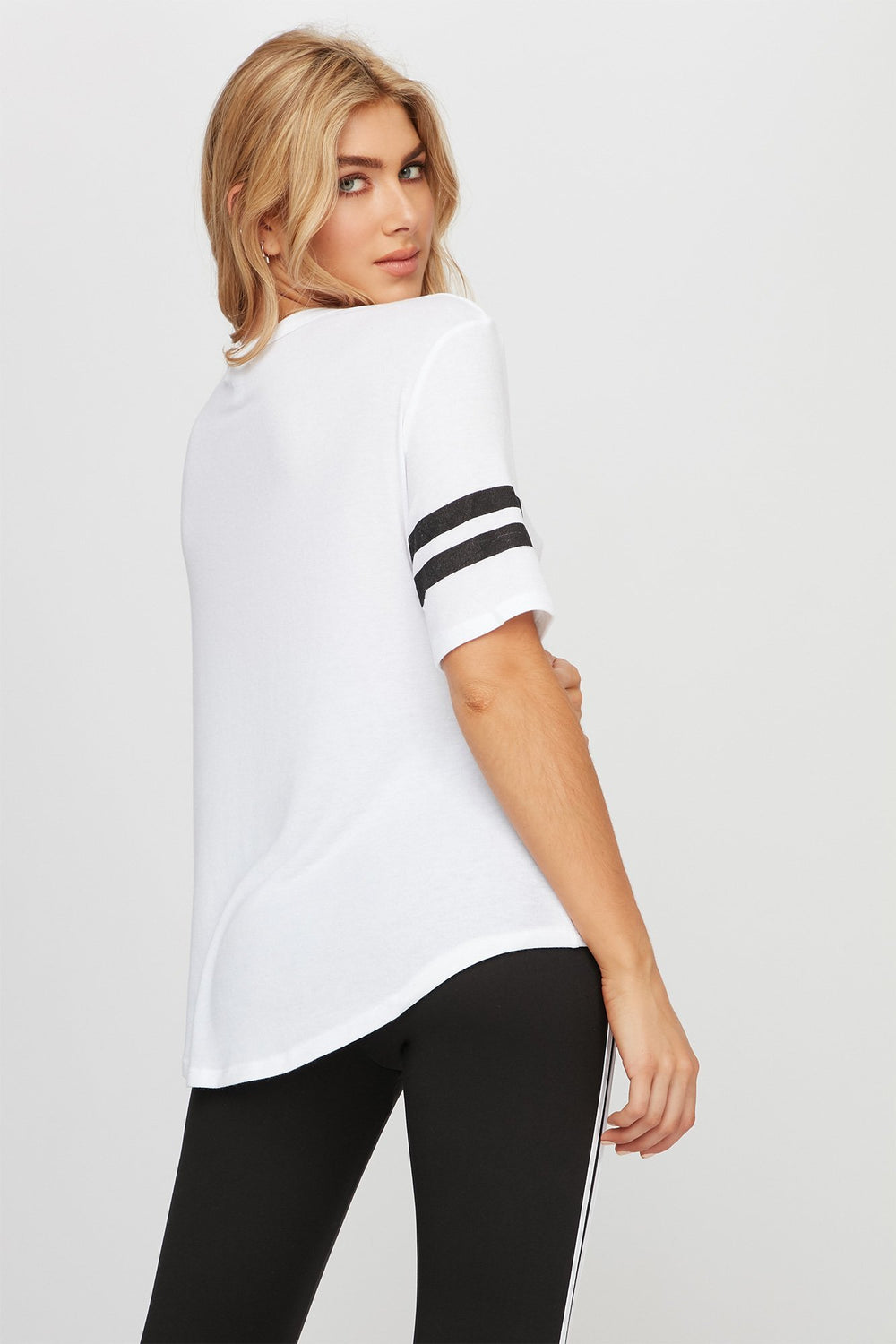 Women T-shirt rayé de style universitaire à imprimé World Cup Portugal Blanc