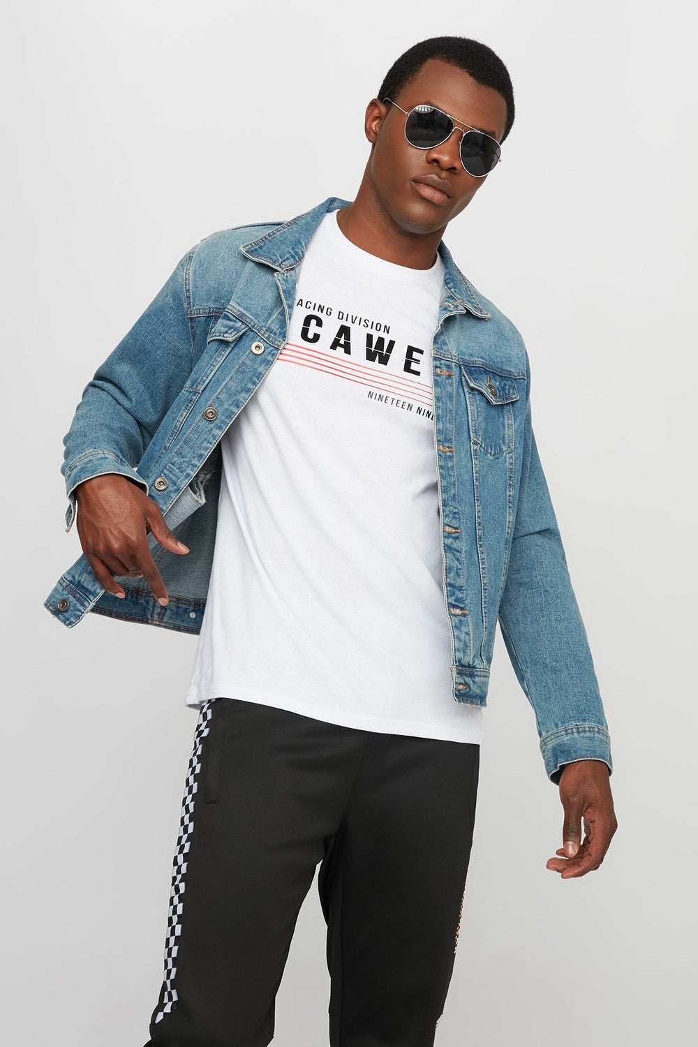 Men T-shirt Rocawear rayé à imprimé Racing Division Blanc
