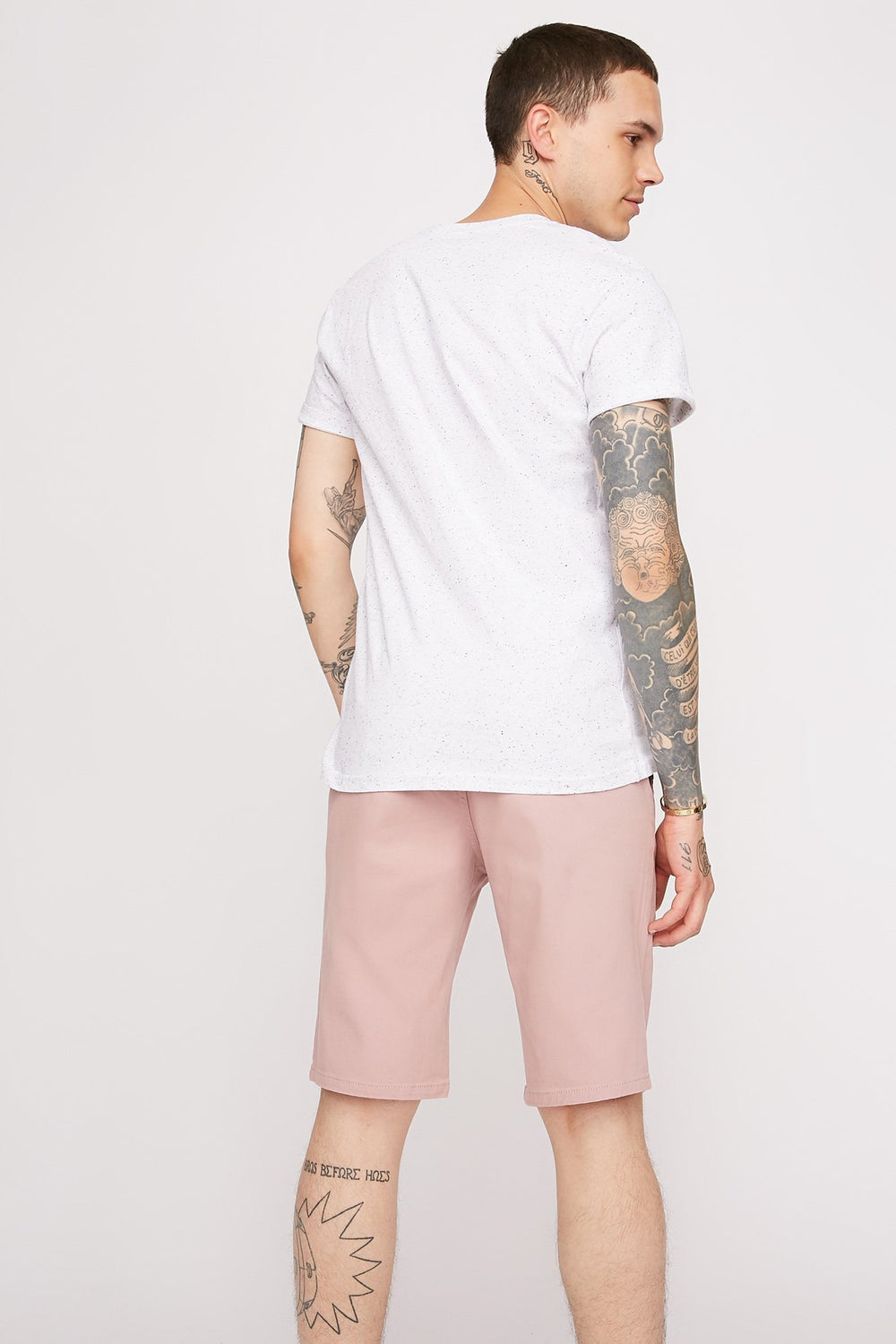 Men T-shirt teint par espacements avec poche et encolure en V Blanc