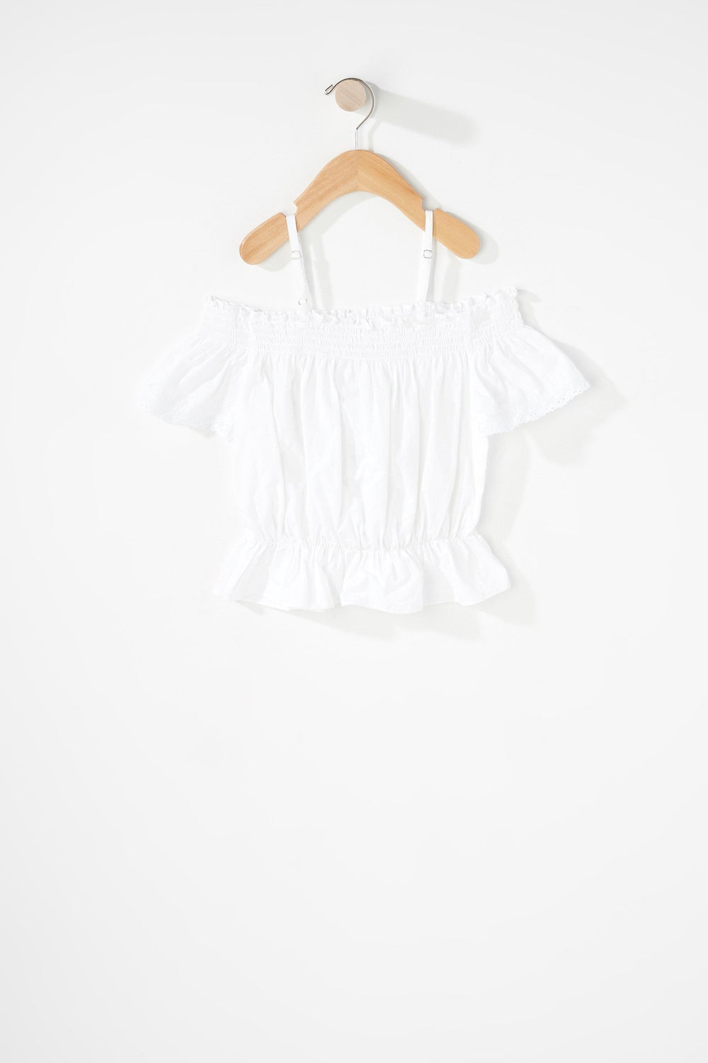 Kids Blouse à basque smockée avec épaules dénudées pour fille Blanc