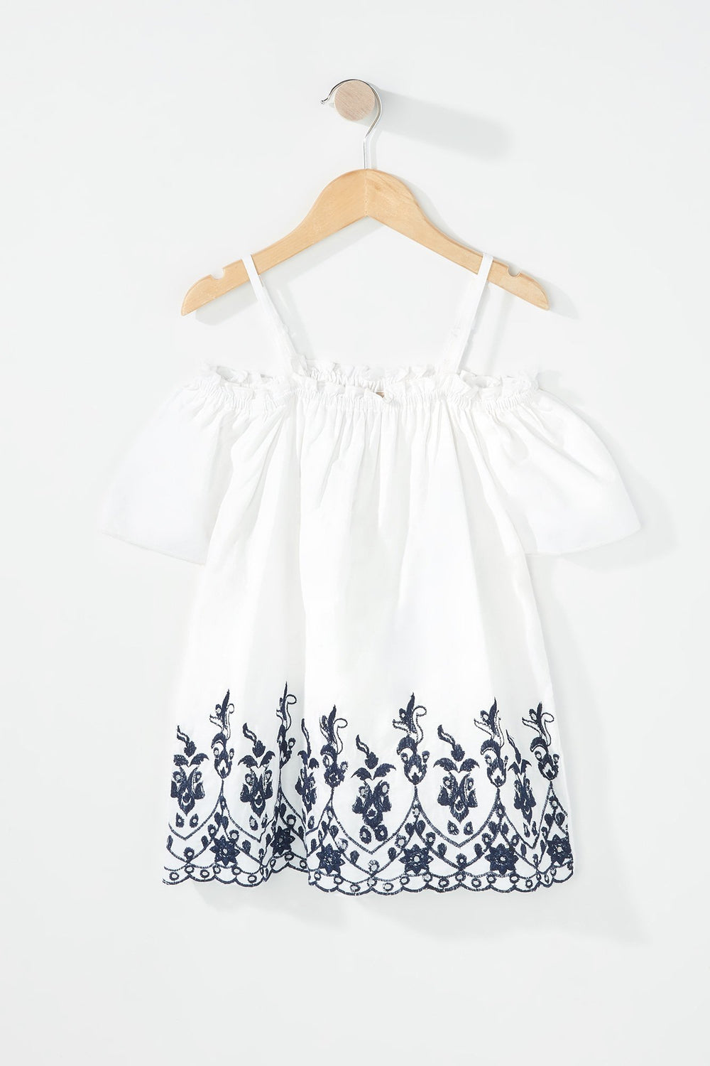 Kids Blouse volantée à broderies et épaules dénudées pour fille Blanc