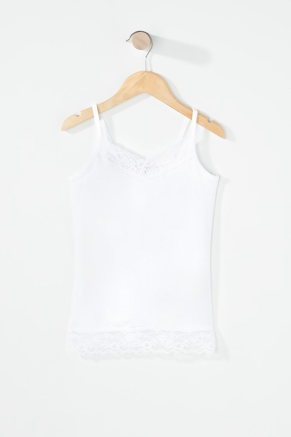 Kids Camisole côtelée ornée de dentelle pour fille Blanc