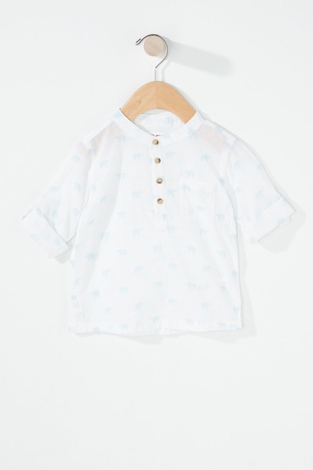 Kids Chemise henley boutonnée imprimée à revers roulés pour bébé garçon Blanc