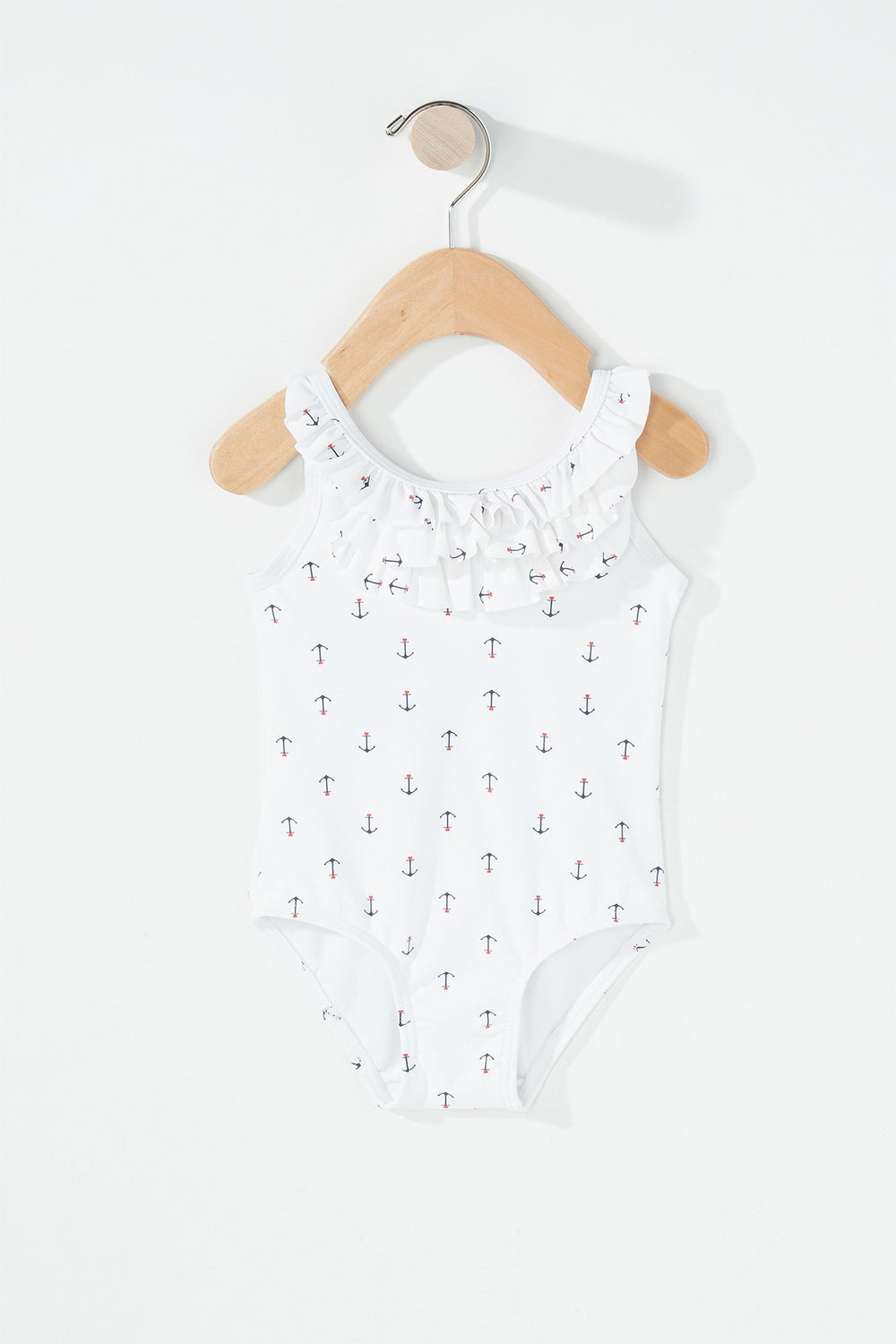 Kids Maillot de bain une-pièce volanté à imprimé Ancre pour bébé fille Blanc