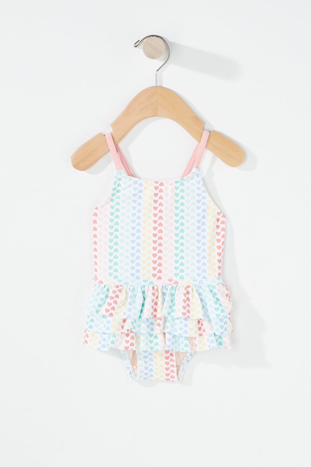 Kids Maillot de bain une-pièce volanté à motif de curs pour bébé fille Blanc