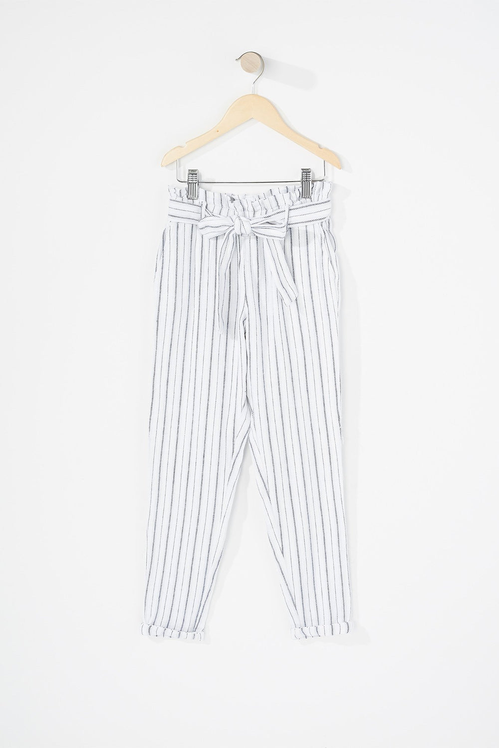 Kids Pantalon à taille haute roulée avec attache pour fille Blanc