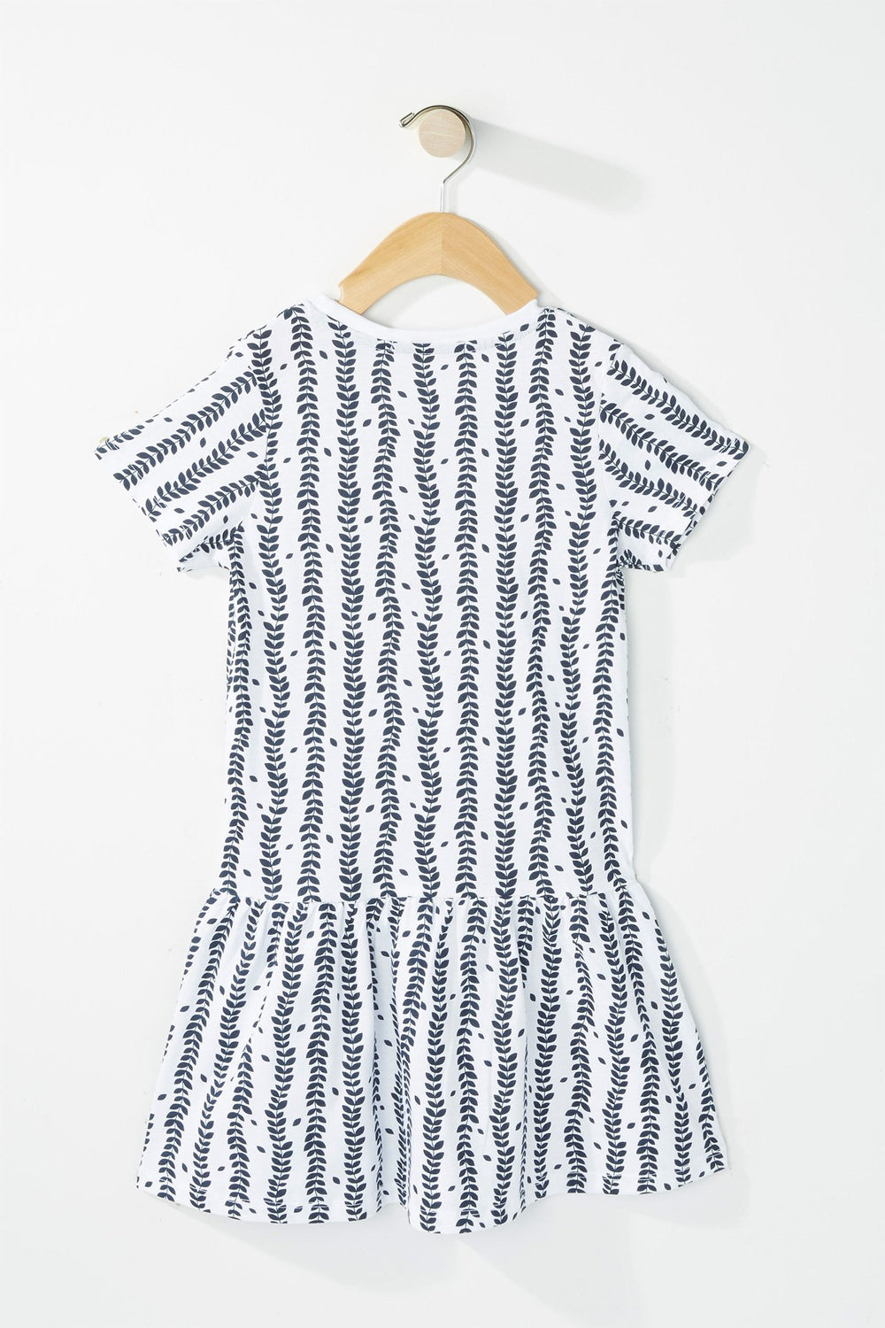 Kids Robe à basque en chambray à motif de feuilles avec poche pour fille Blanc