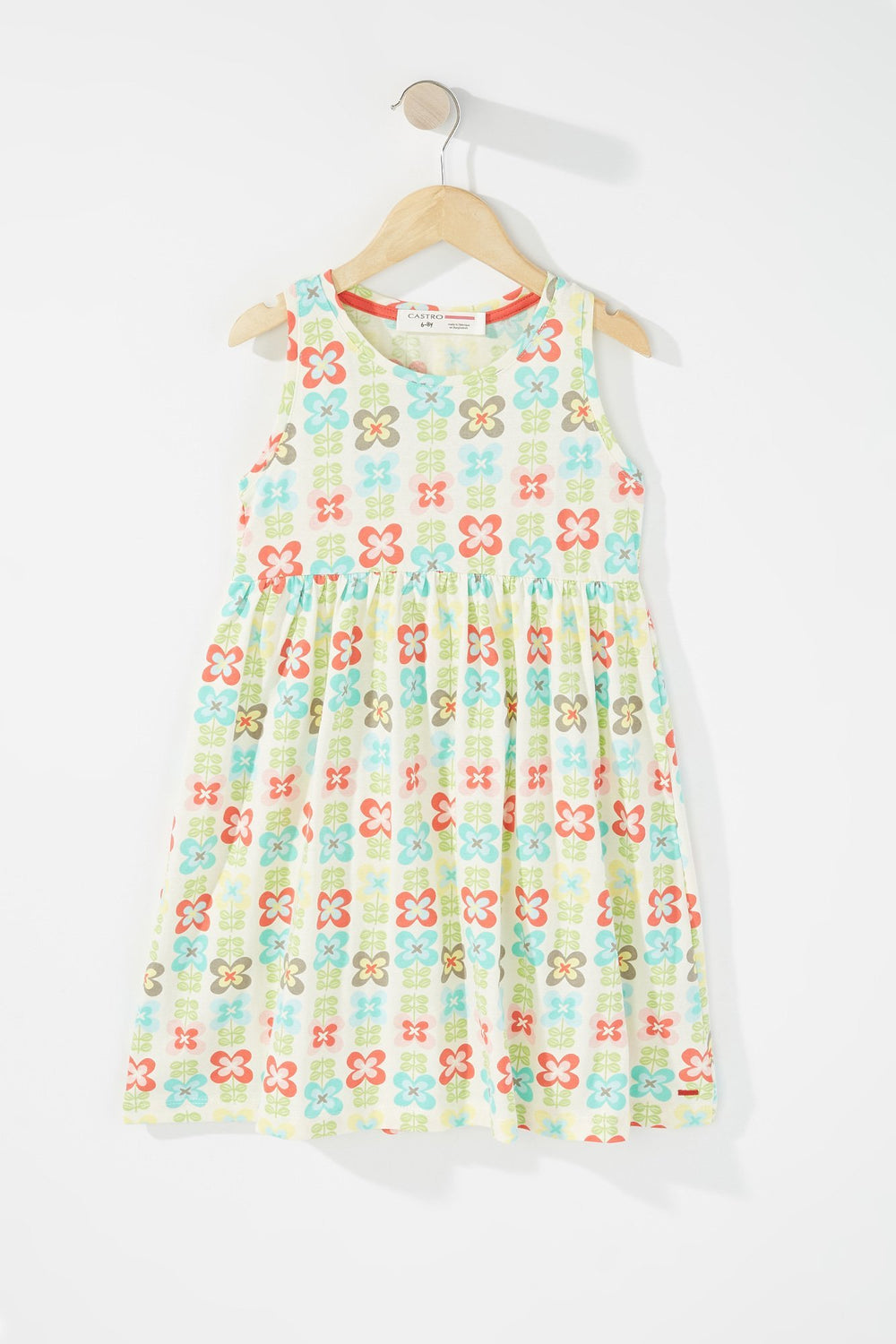 Kids Robe plissée sans manches imprimée pour fille Blanc
