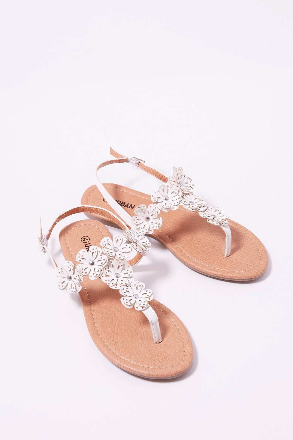 Kids Sandales en T fleuries pour fille Blanc