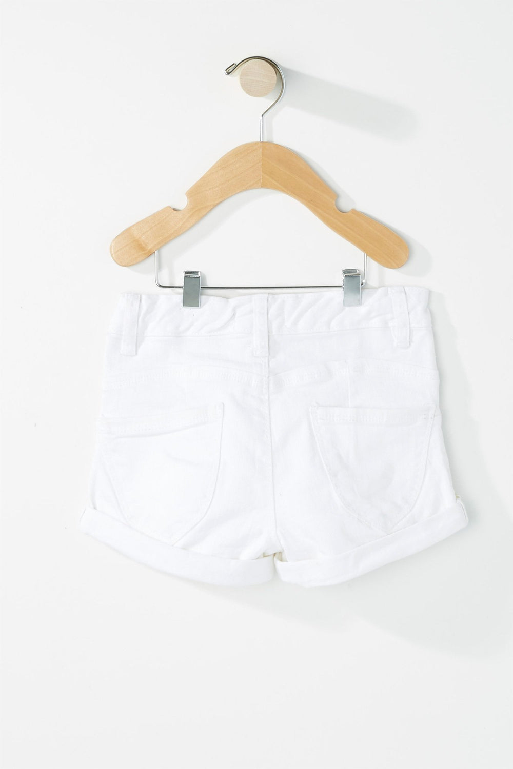 Kids Short en denim d'aspect usé à revers roulés pour fille Blanc