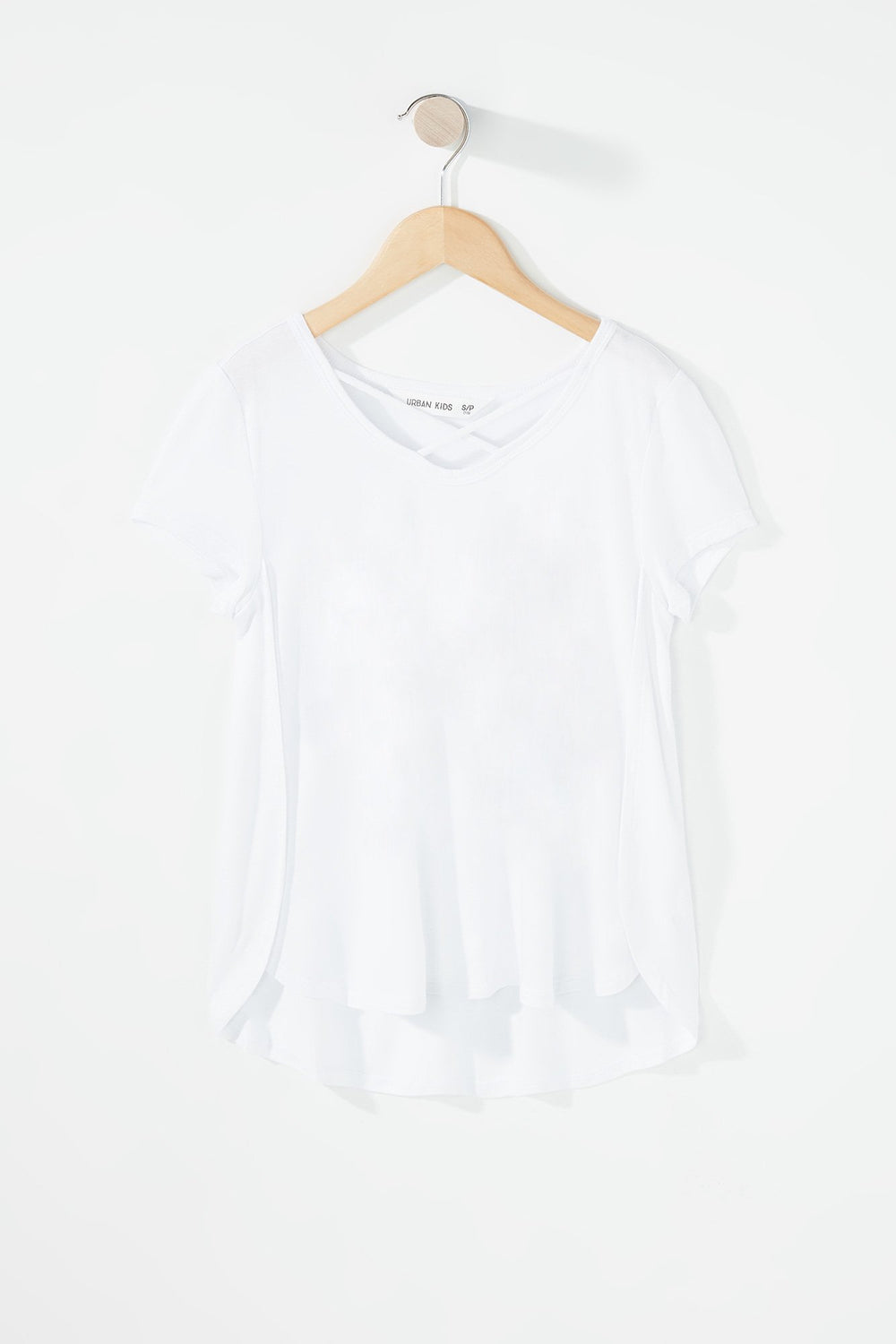 Kids T-shirt avec motif de cage et encolure arrondie pour fille Blanc