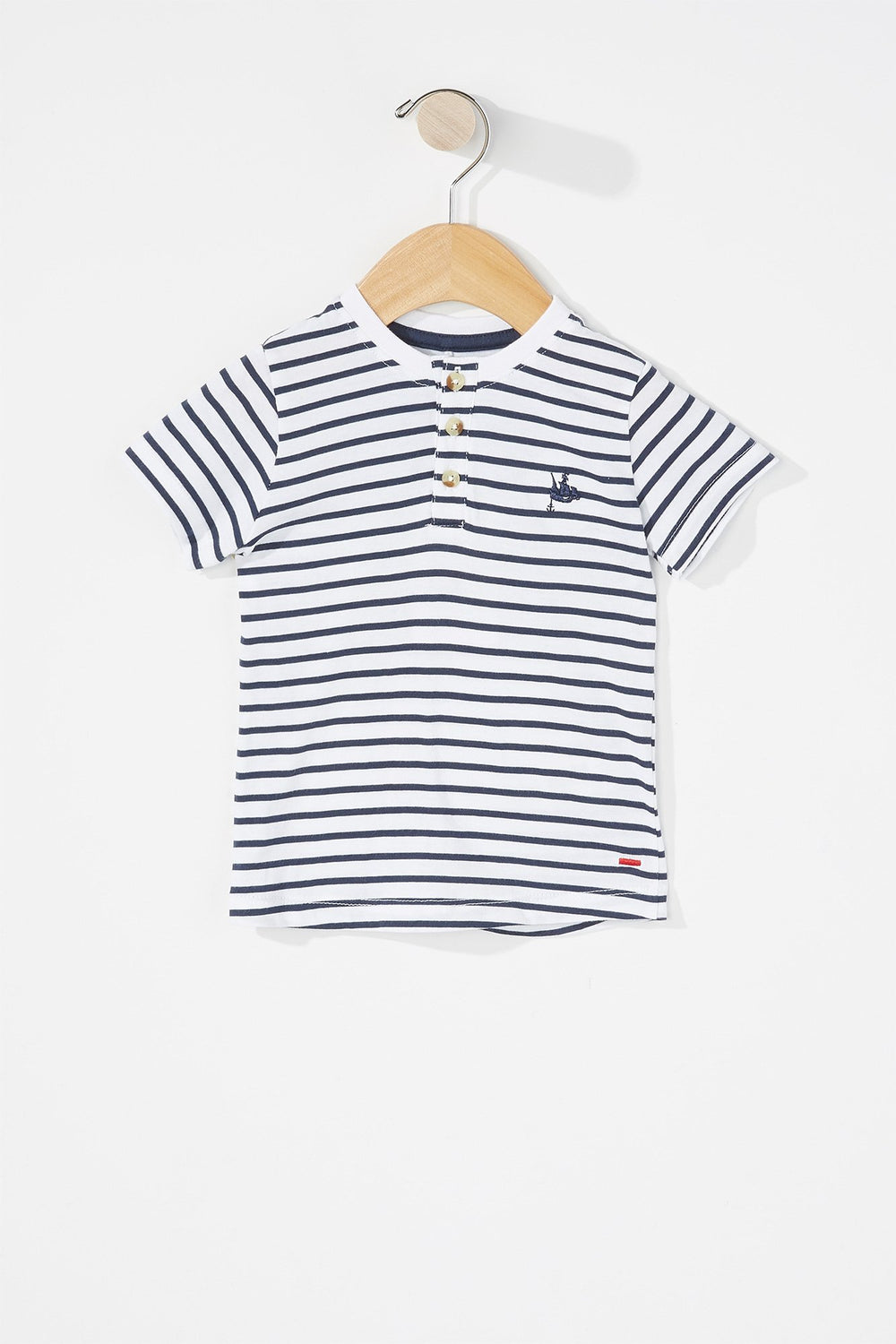 Kids T-shirt henley à rayures brodées pour bébé garçon Blanc