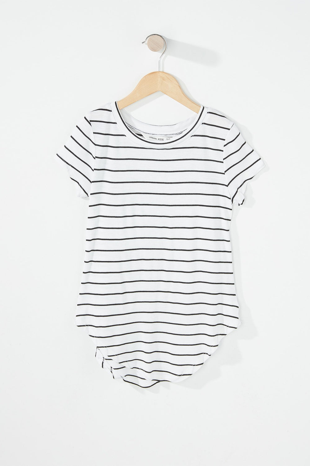 Kids T-shirt léger rayé à ourlet arrondi pour fille Blanc