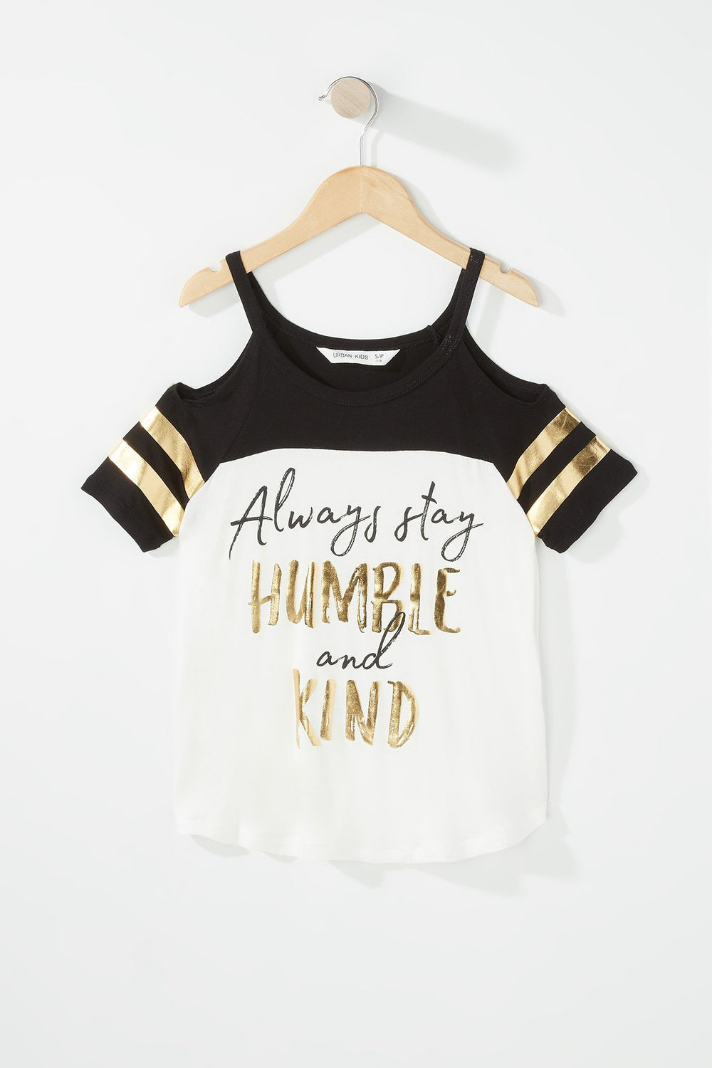Kids T-shirt rayé de style universitaire à épaules dénudées pour fille Blanc