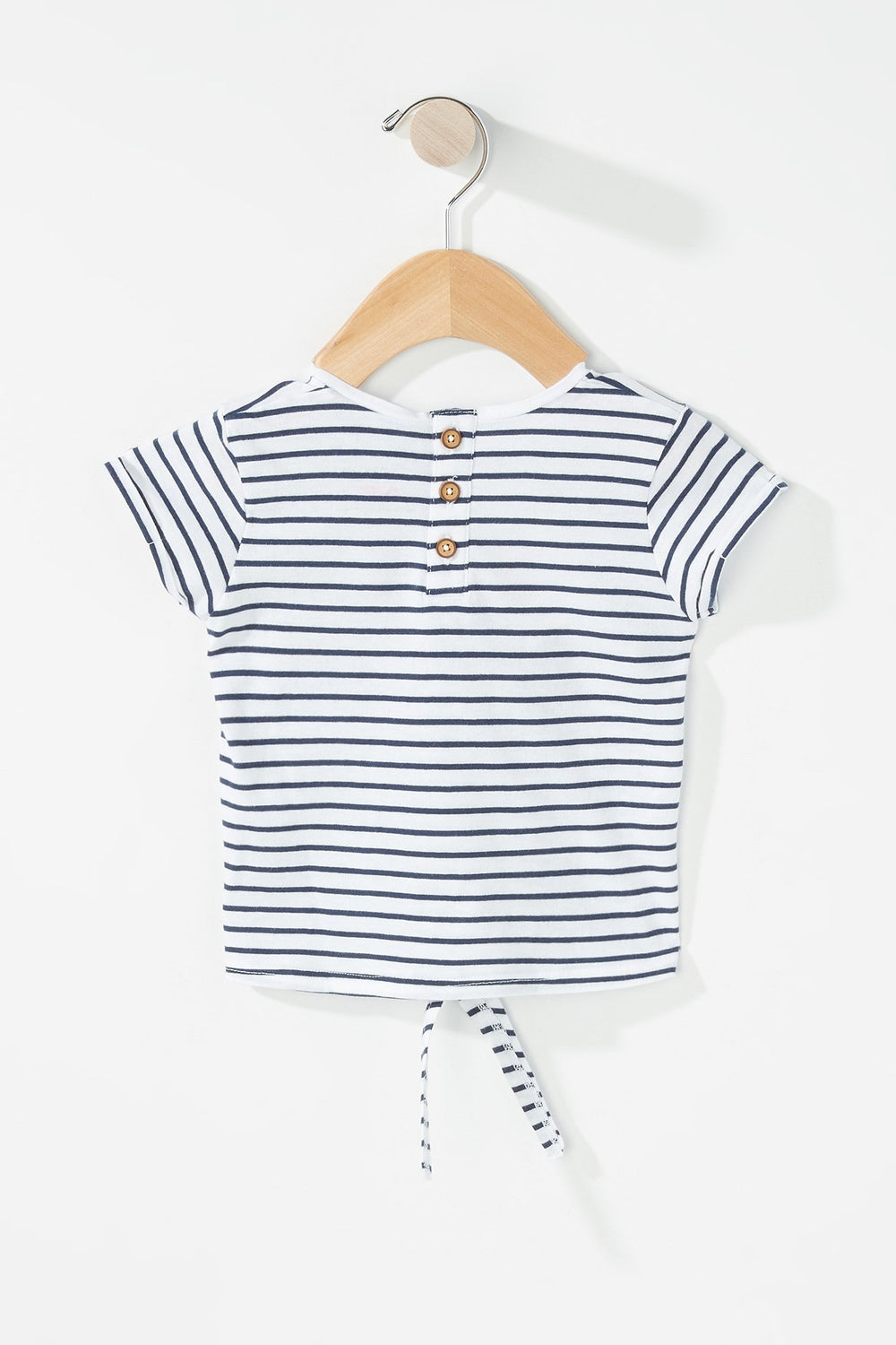 Kids T-shirt rayé noué devant avec poche pour bébé fille Blanc