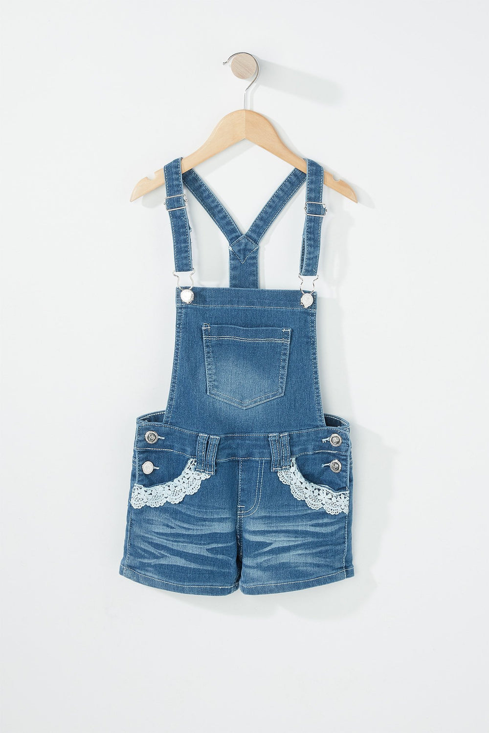 Kids Salopette-short en denim crocheté pour fille Bleu denim pâle