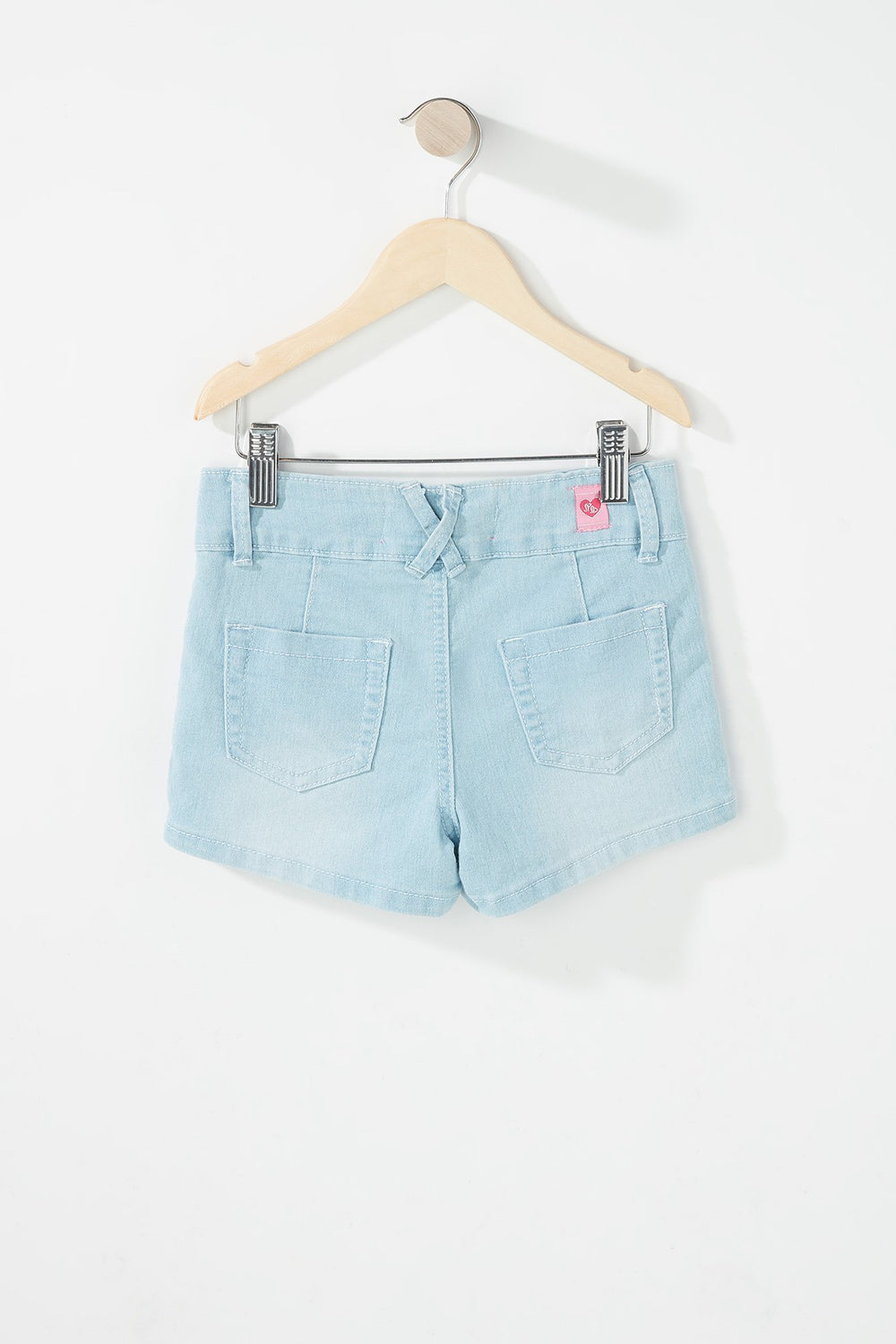Kids Short en denim à patte de boutonnage double avec motif de cage latéral pour fille Bleu denim pâle