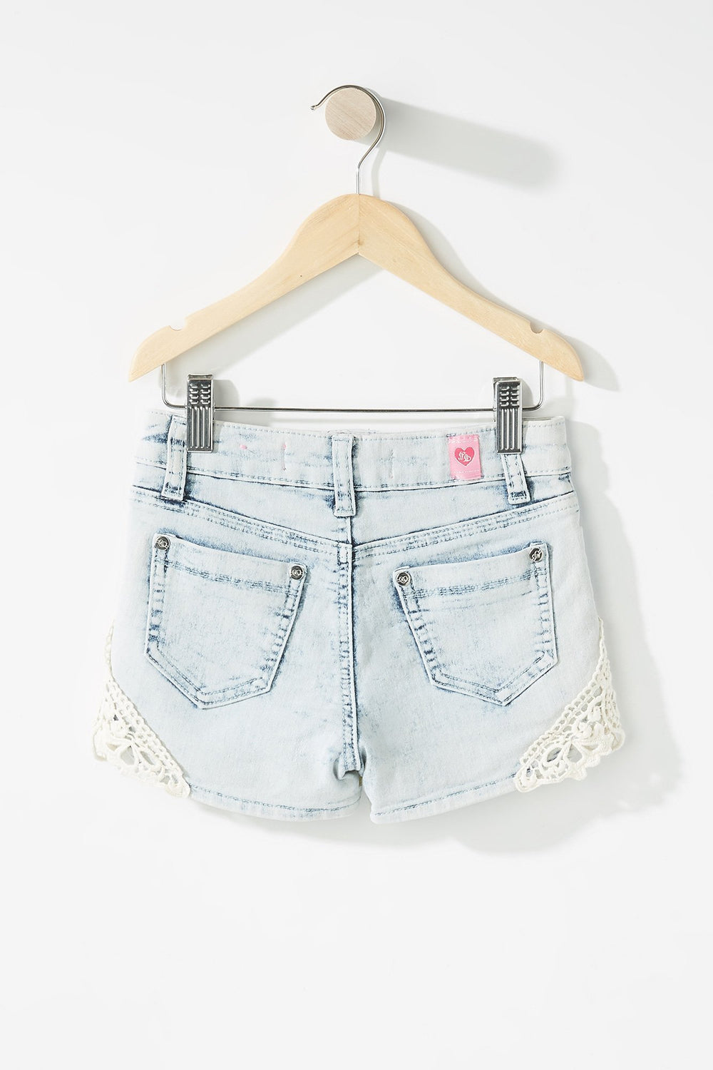 Kids Short en denim crocheté délavé à l'acide pour fille Bleu denim pâle