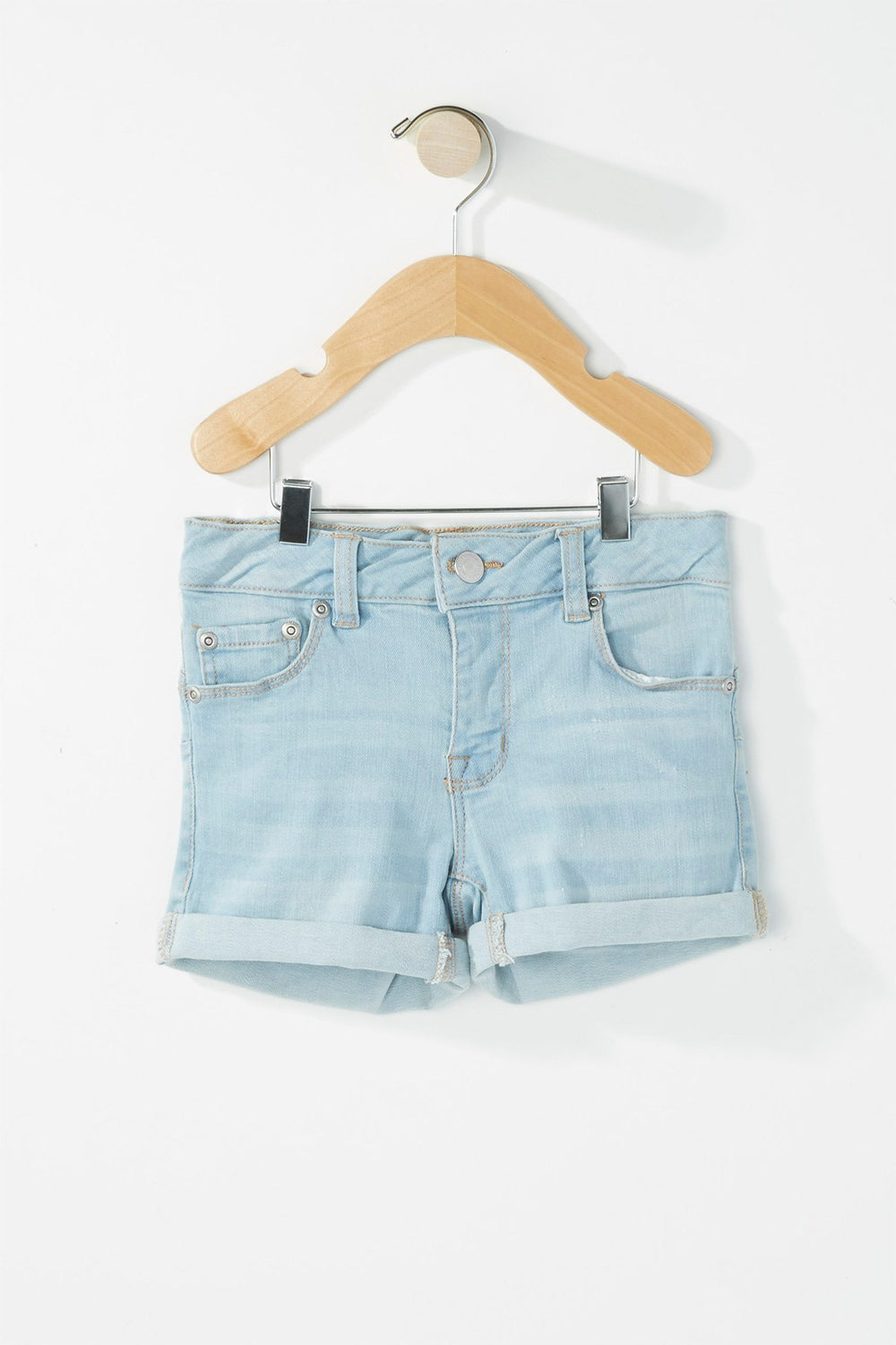 Kids Short en denim d'aspect usé à revers roulés pour fille Bleu denim pâle