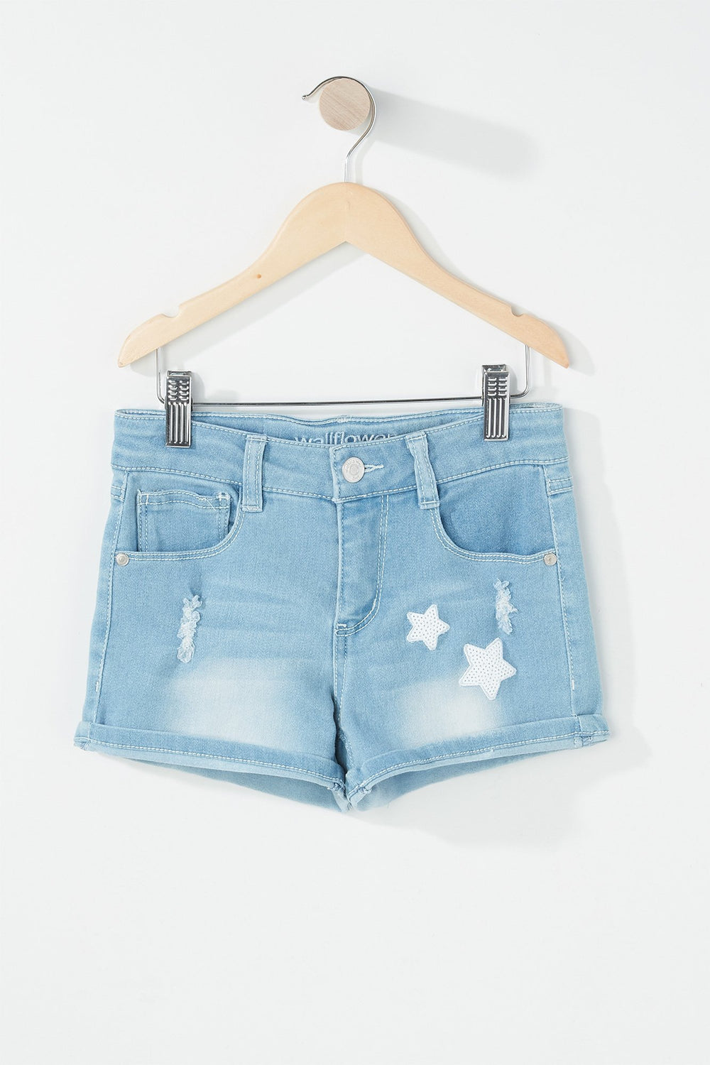 Kids Short en denim d'aspect usé avec broderie d'étoile pour fille Bleu denim pâle