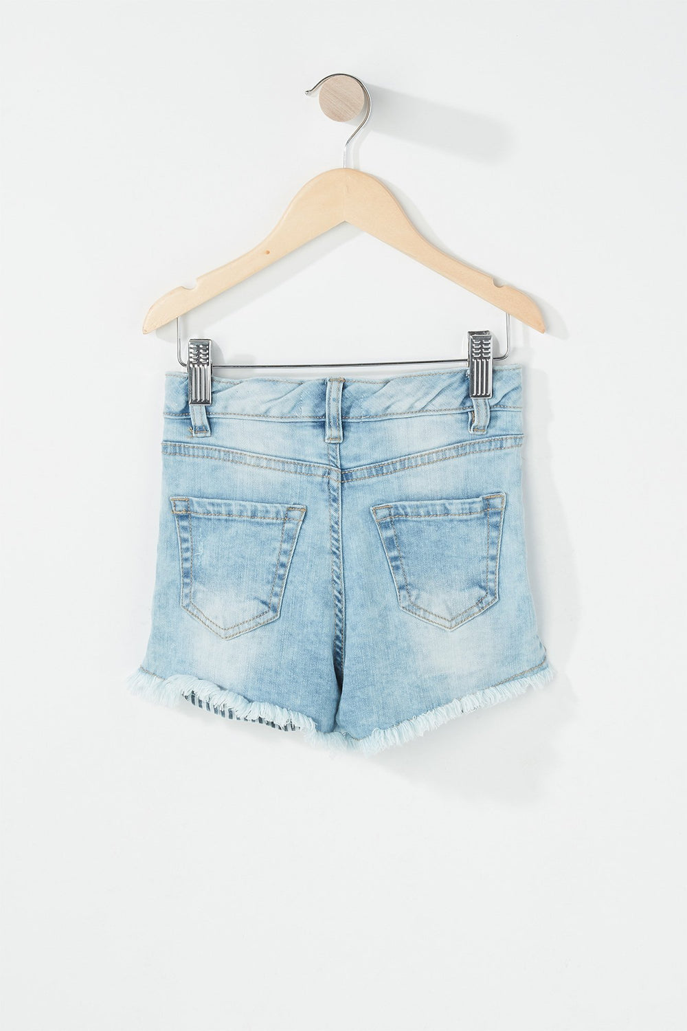 Kids Short en denim d'aspect usé avec franges pour fille Bleu denim pâle