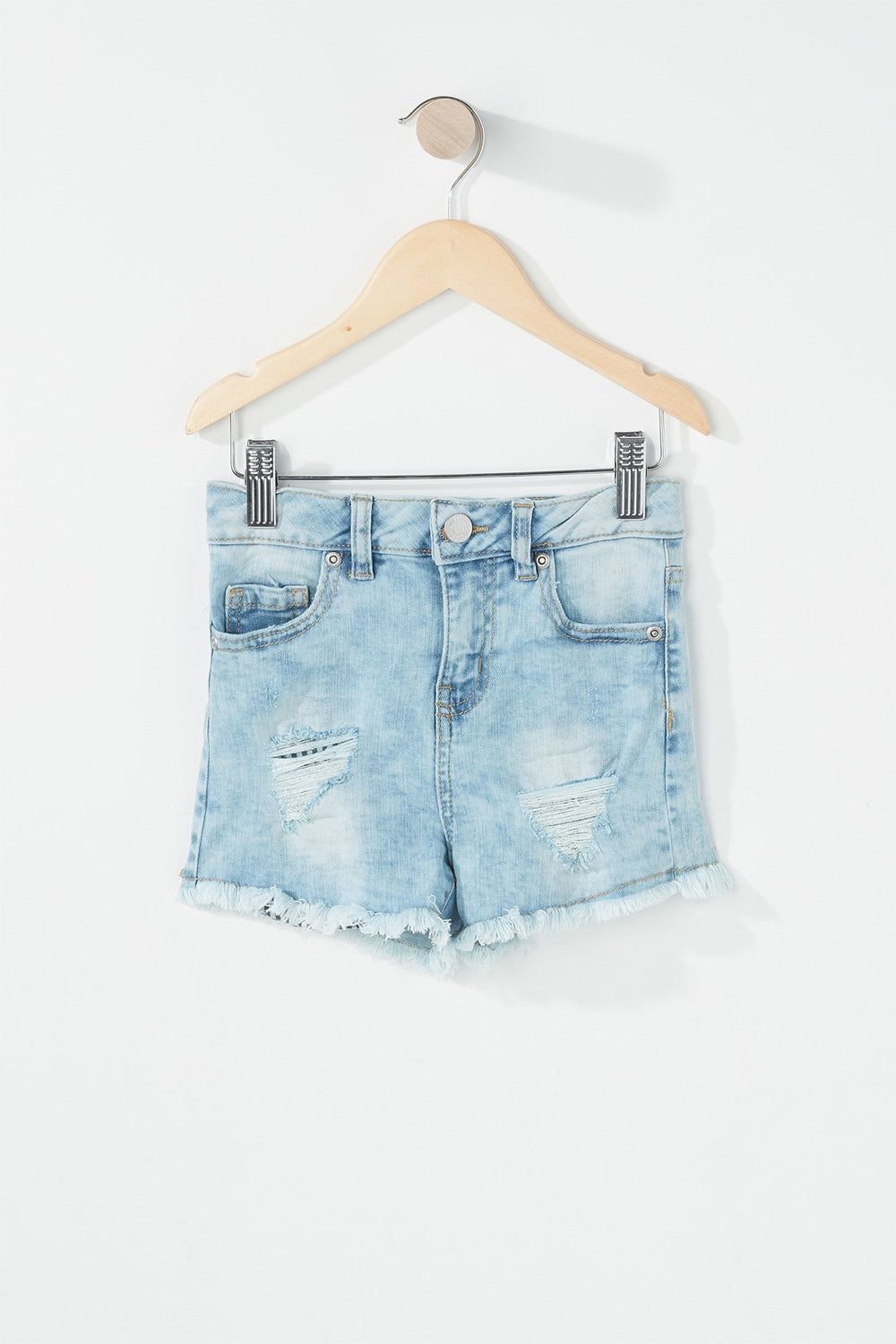 Kids Short en denim d'aspect usé avec franges pour fille Bleu denim pâle