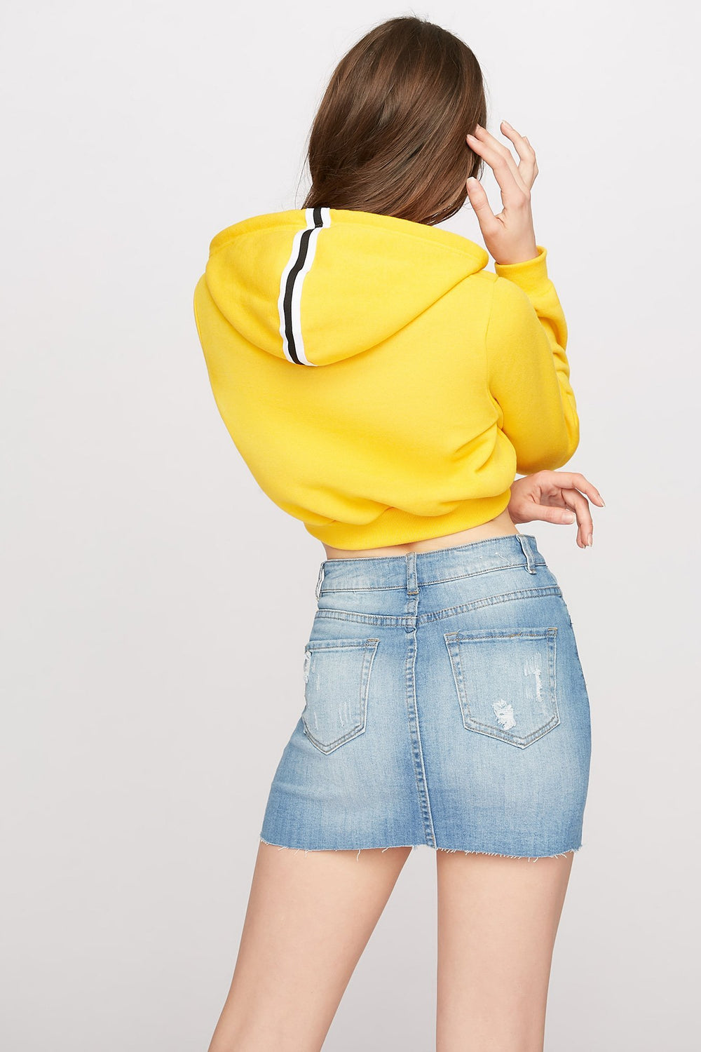 Women Minijupe à taille haute en denim d'aspect usé Bleu denim