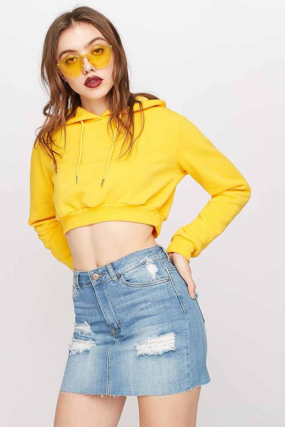 Women Minijupe à taille haute en denim d'aspect usé Bleu denim
