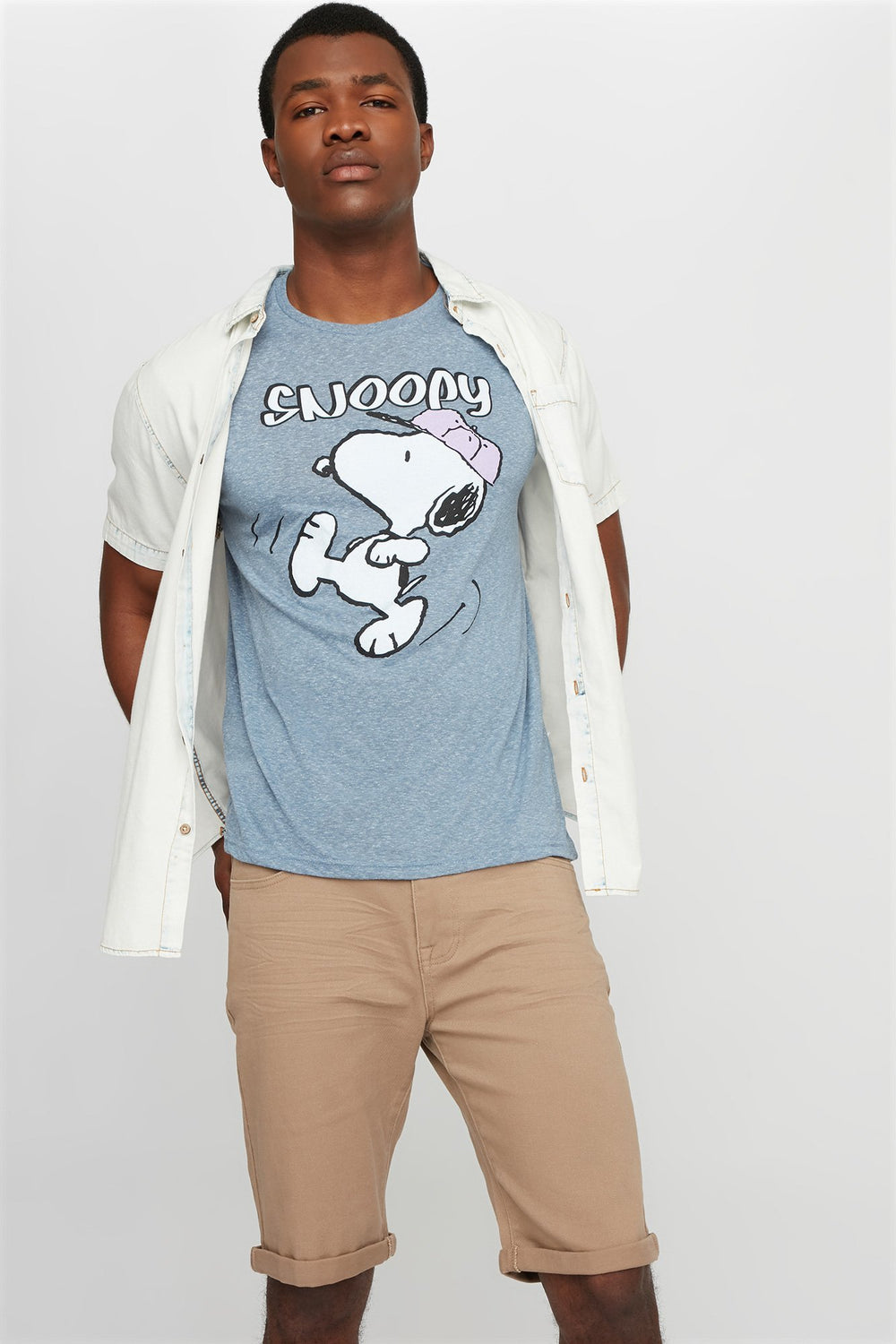 Men T-shirt à imprimé Snoopy Bleu denim