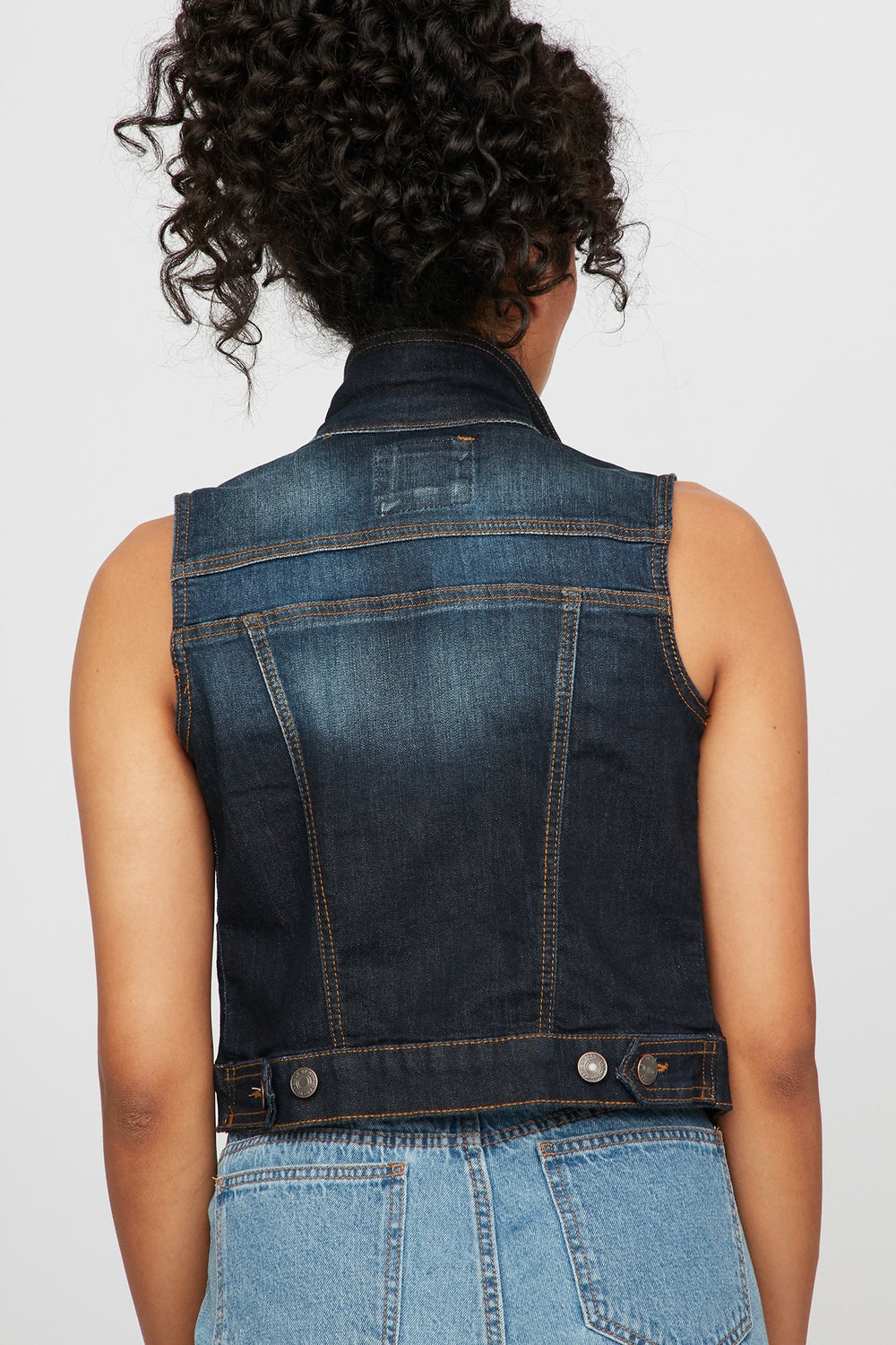 Women Veste courte classique en denim Bleu denim