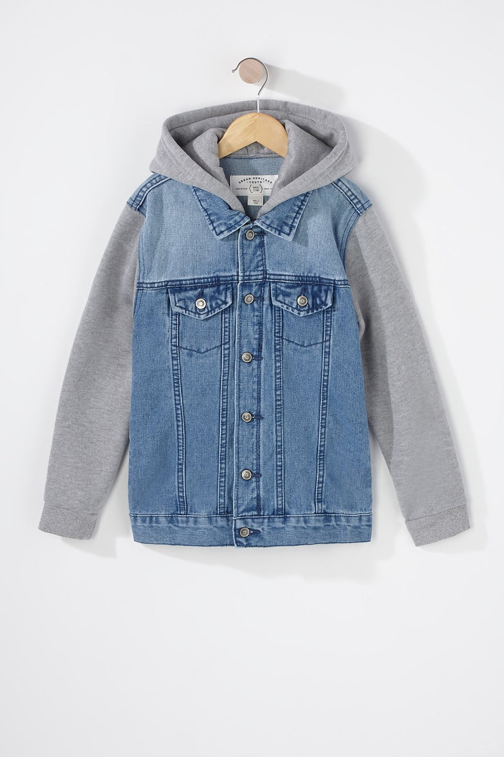 Kids Blouson en denim à capuchon en tricot et tissu bouclette pour garçon Bleu denim