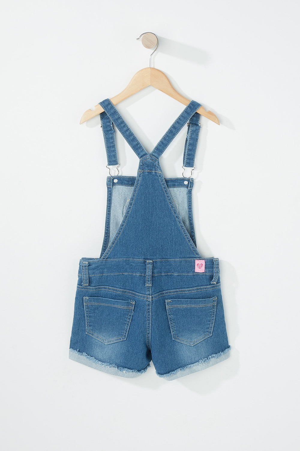 Kids Salopette-short en denim d'aspect usé avec cur scintillant pour fille Bleu denim