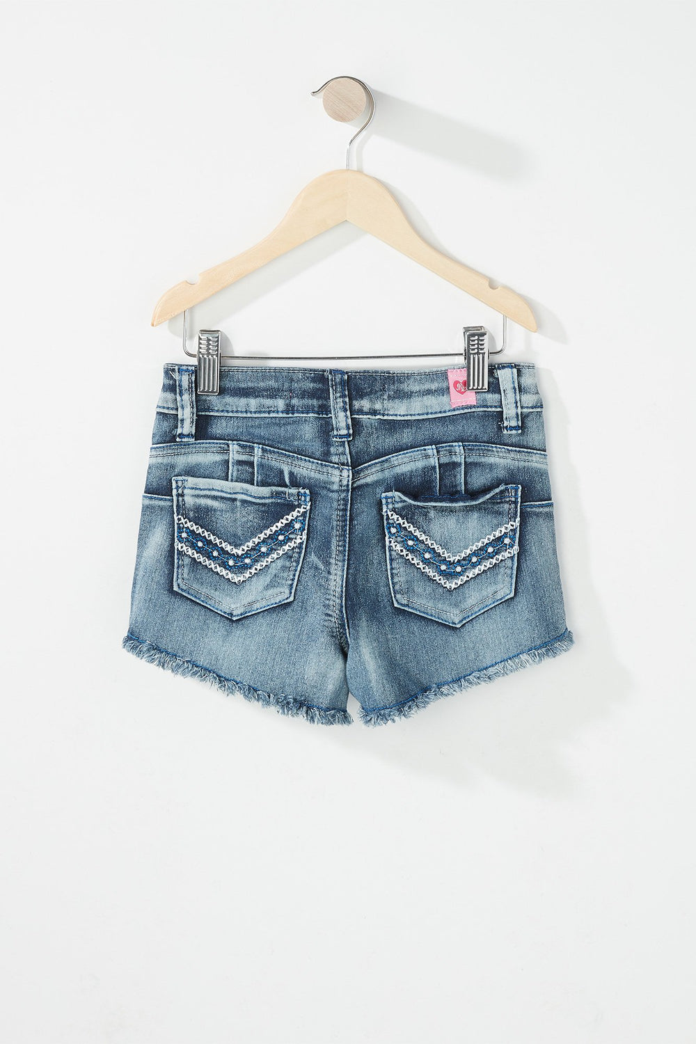 Kids Short en denim avec motif brodé et franges pour fille Bleu denim