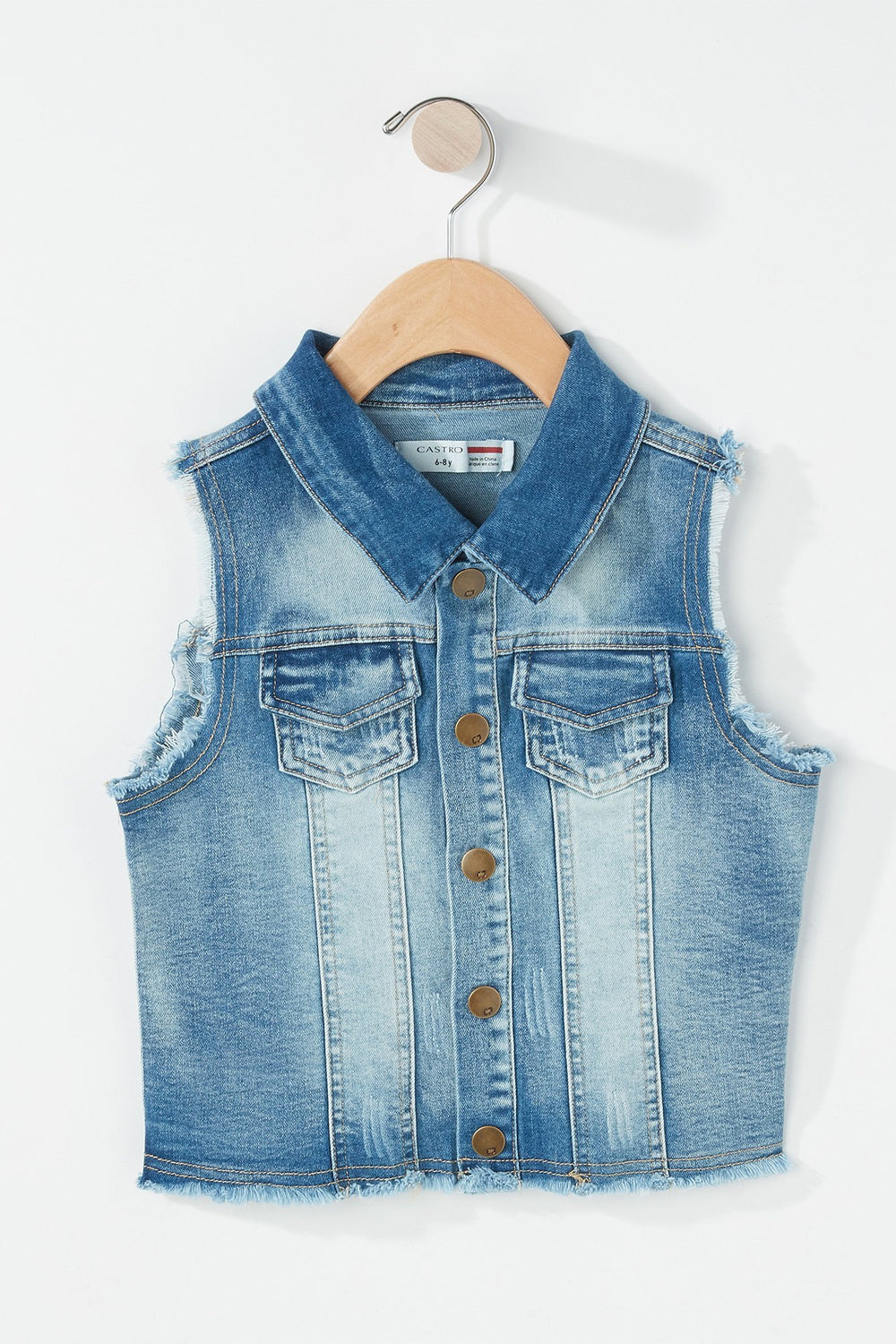 Kids Veste en denim avec franges aux manches pour fille Bleu denim
