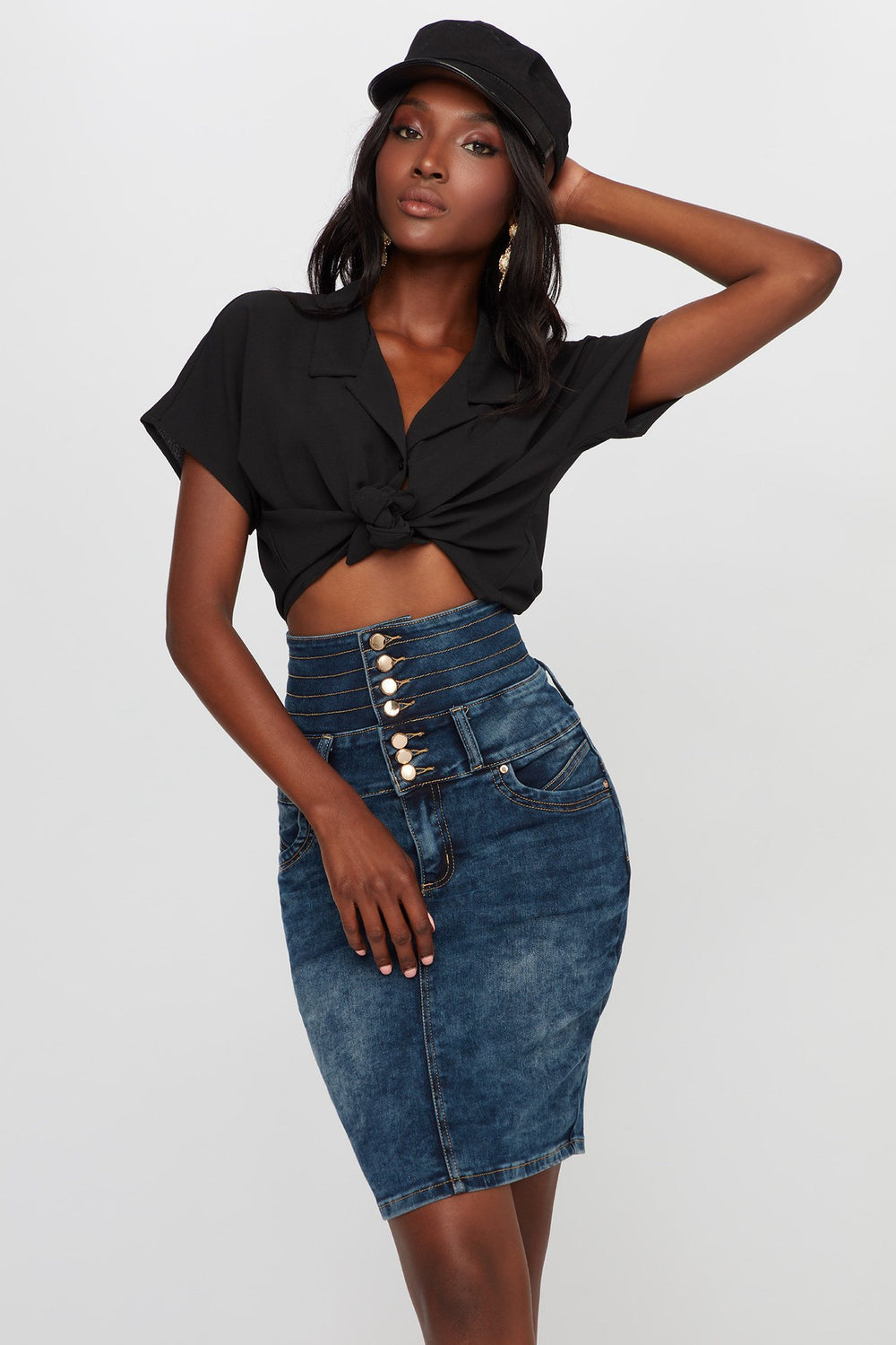 Women Jupe en denim corset à taille haute Bleu foncé