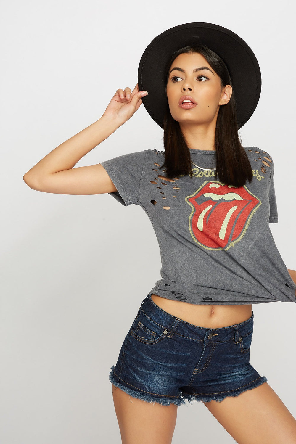 Women Short en denim à taille basse avec franges Bleu foncé