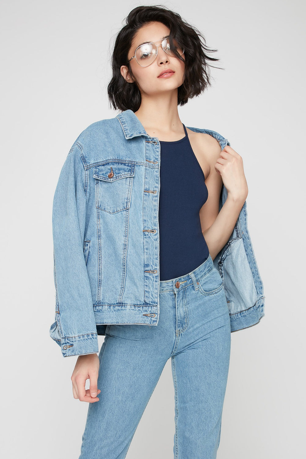 Women Camisole côtelée à col roulé Bleu foncé