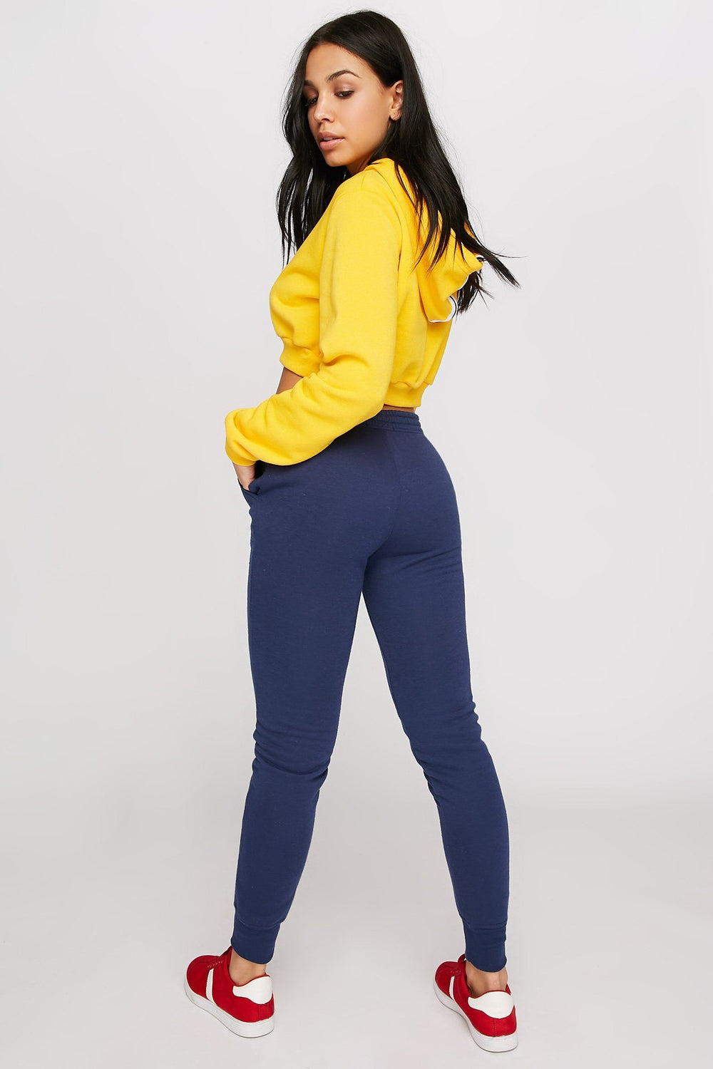 Women Pantalon de jogging en molleton à taille coulissante Bleu foncé