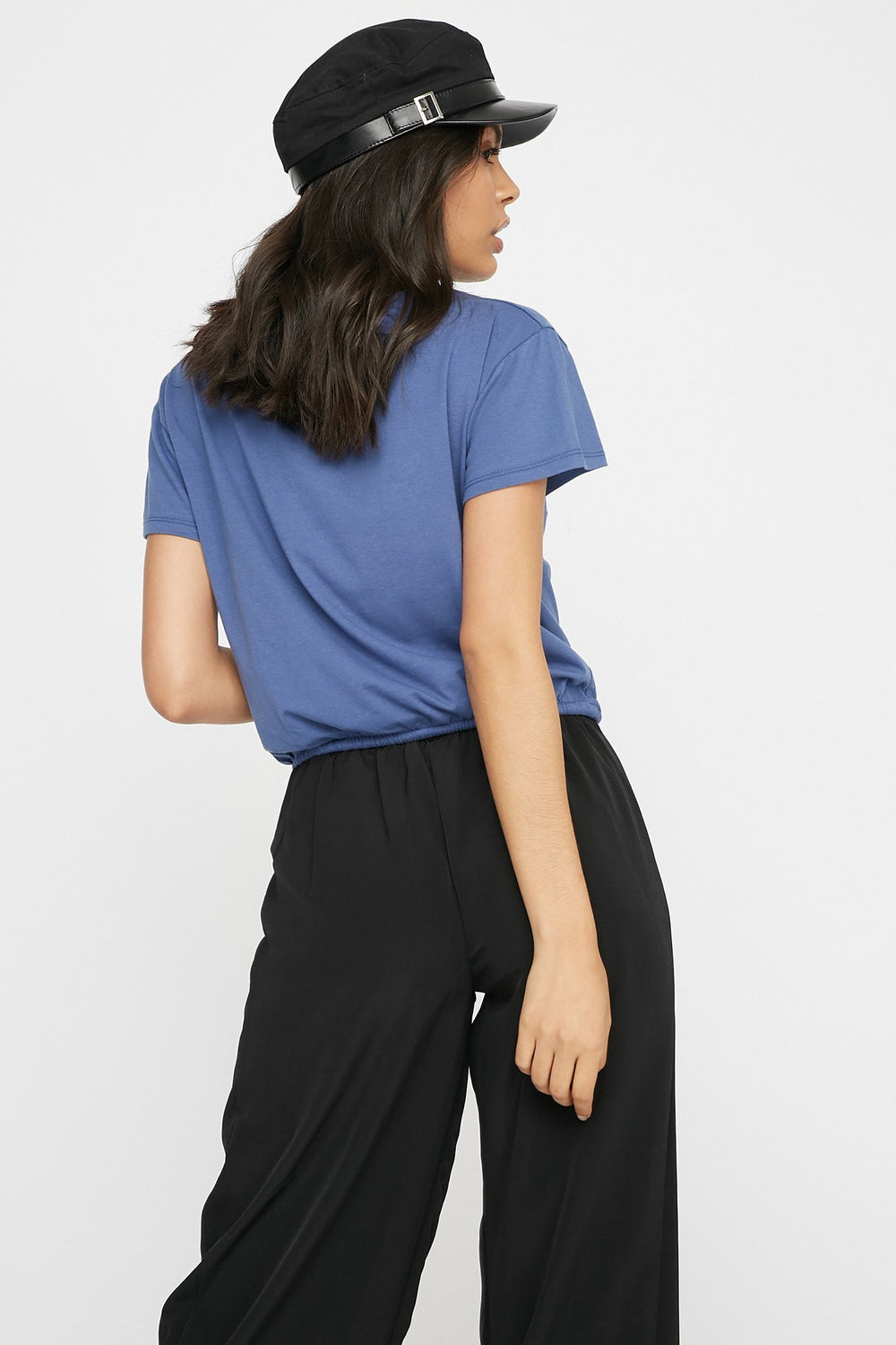 Women T-shirt court cintré à taille coulissante Bleu foncé