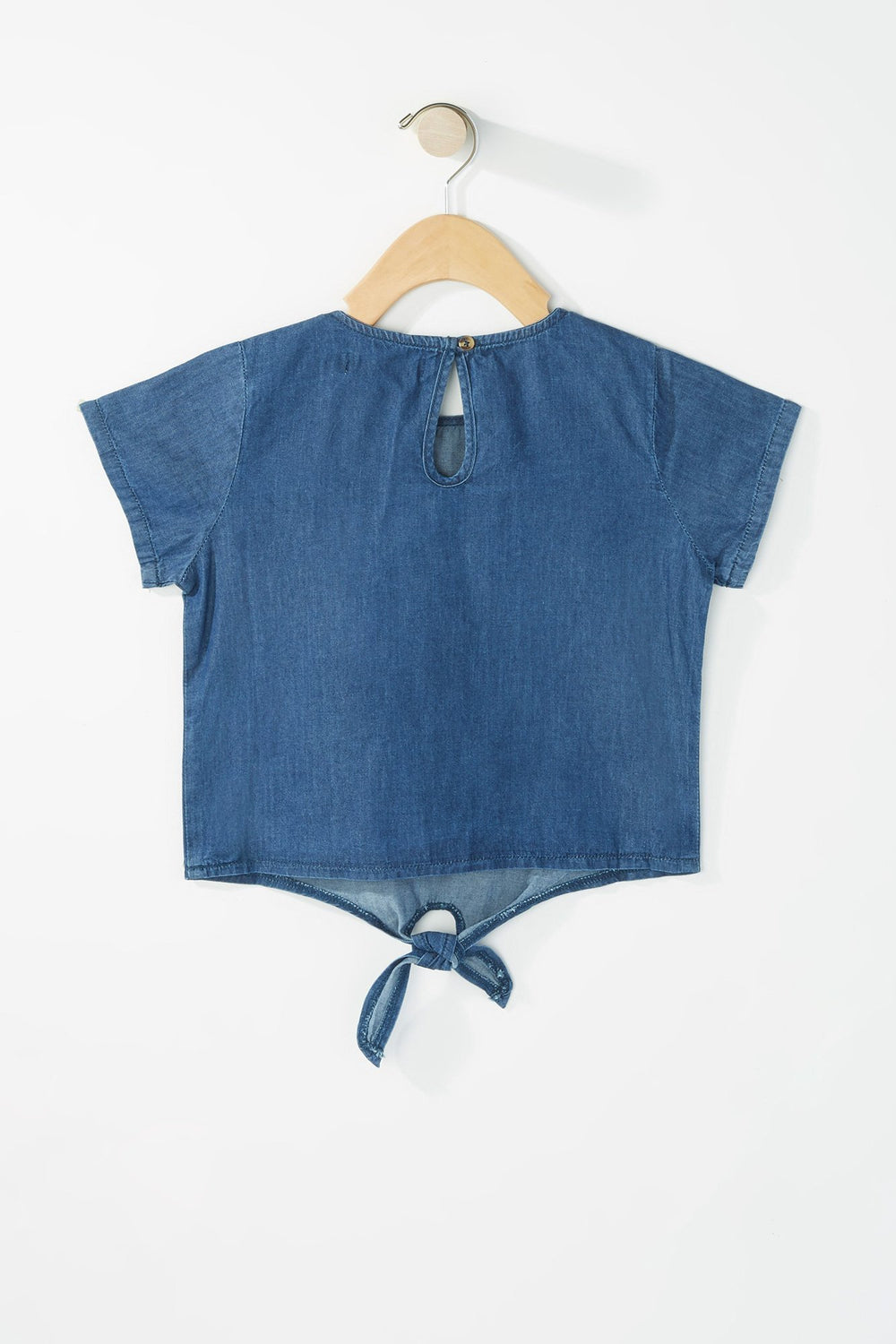 Kids Blouse chambray noué devant avec poche pour fille Bleu foncé