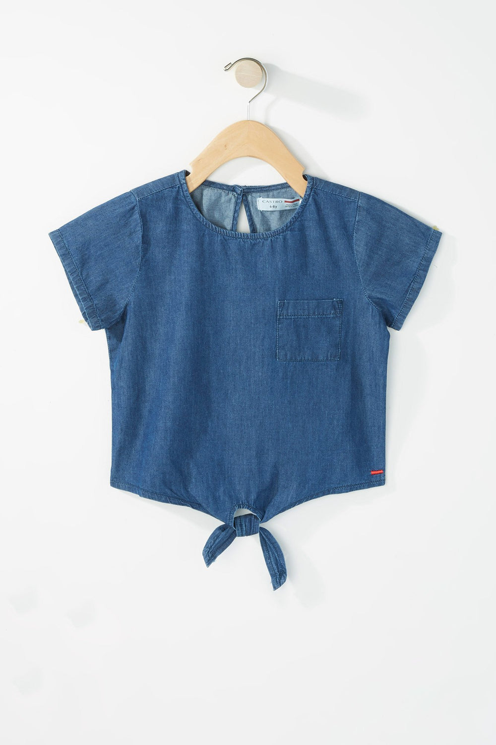 Kids Blouse chambray noué devant avec poche pour fille Bleu foncé