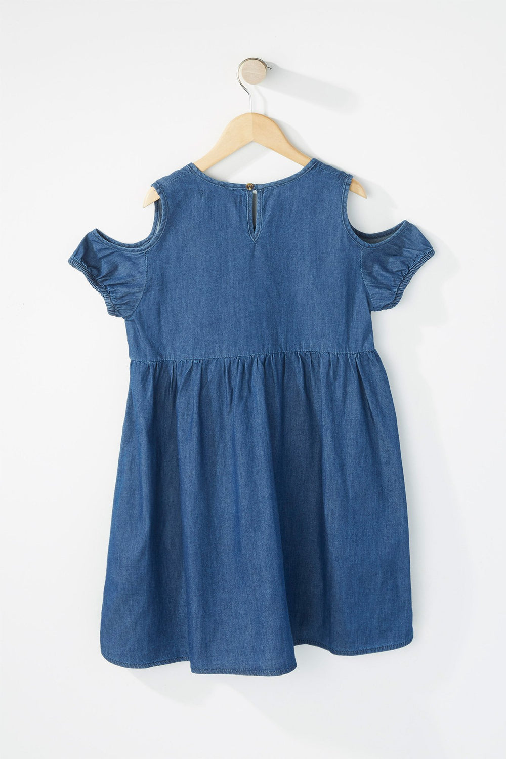 Kids Robe plissée en chambray à épaules dénudées pour fille Bleu foncé