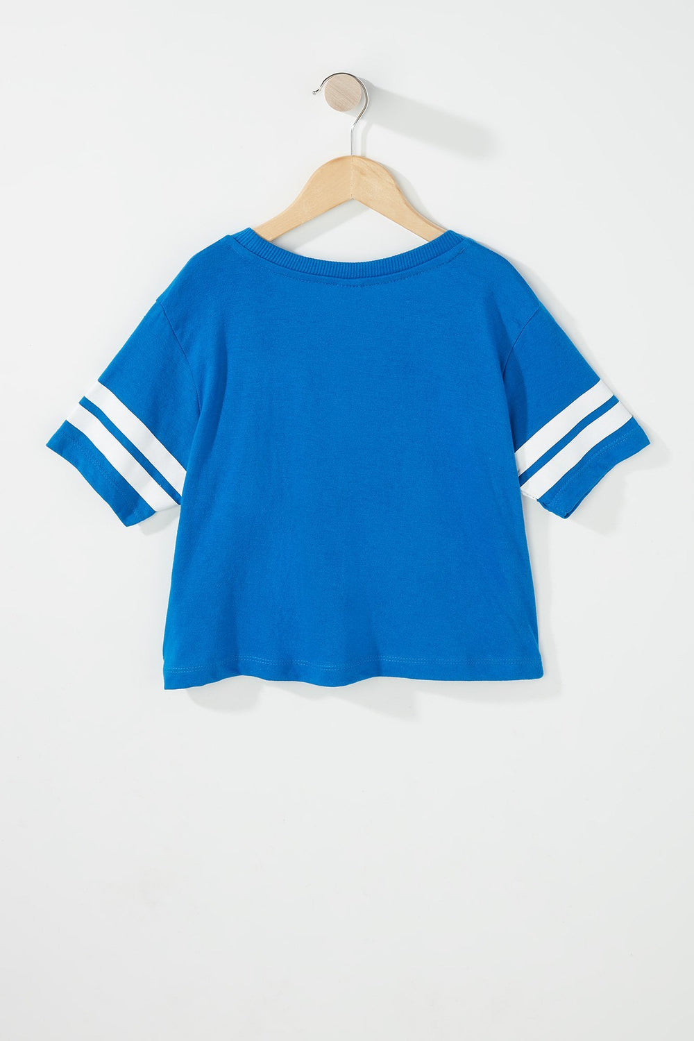 Kids T-shirt court à imprimé World Cup rayé de style universitaire pour fille Bleu foncé