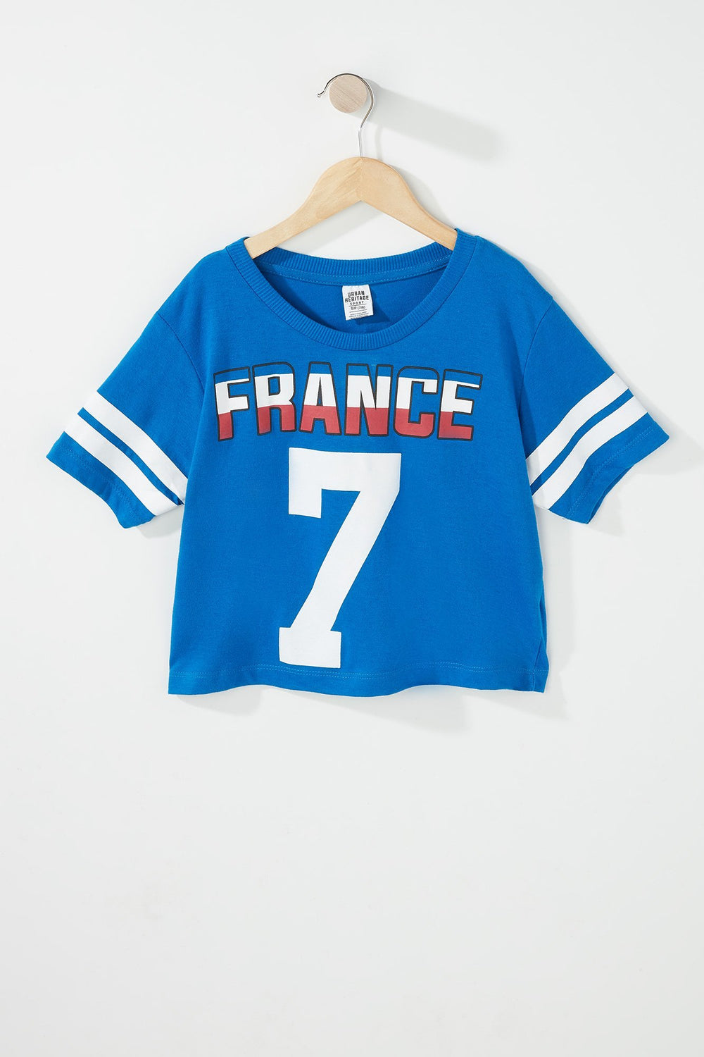 Kids T-shirt court à imprimé World Cup rayé de style universitaire pour fille Bleu foncé