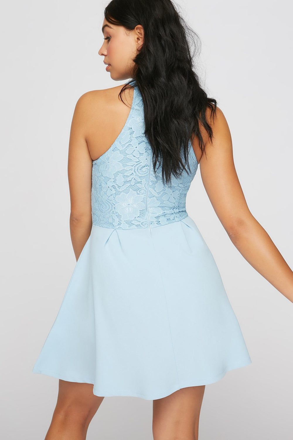 Women Minirobe bain-de-soleil ajustée et évasée en crêpe Bleu layette