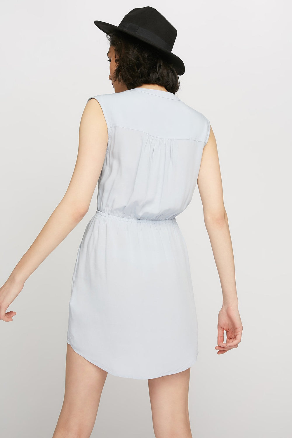 women Minirobe sans manches à demi-fermeture à glissière et taille coulissante Bleu layette
