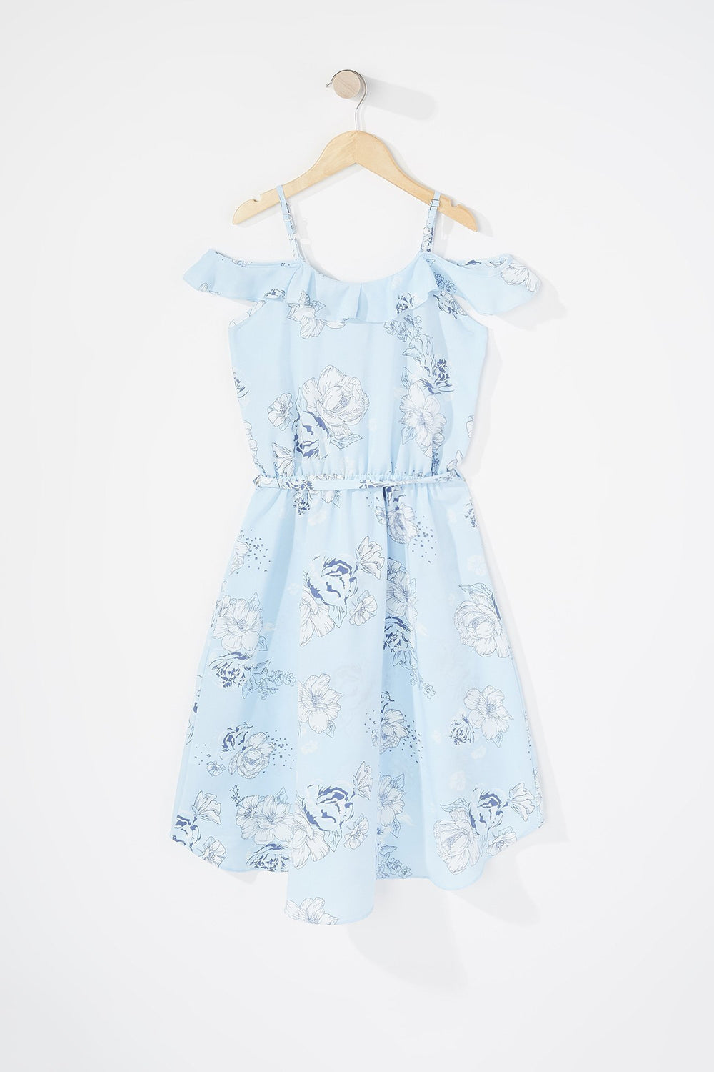 Kids Robe cache-cur volantée fleurie à épaules dénudées avec attache pour fille Bleu layette