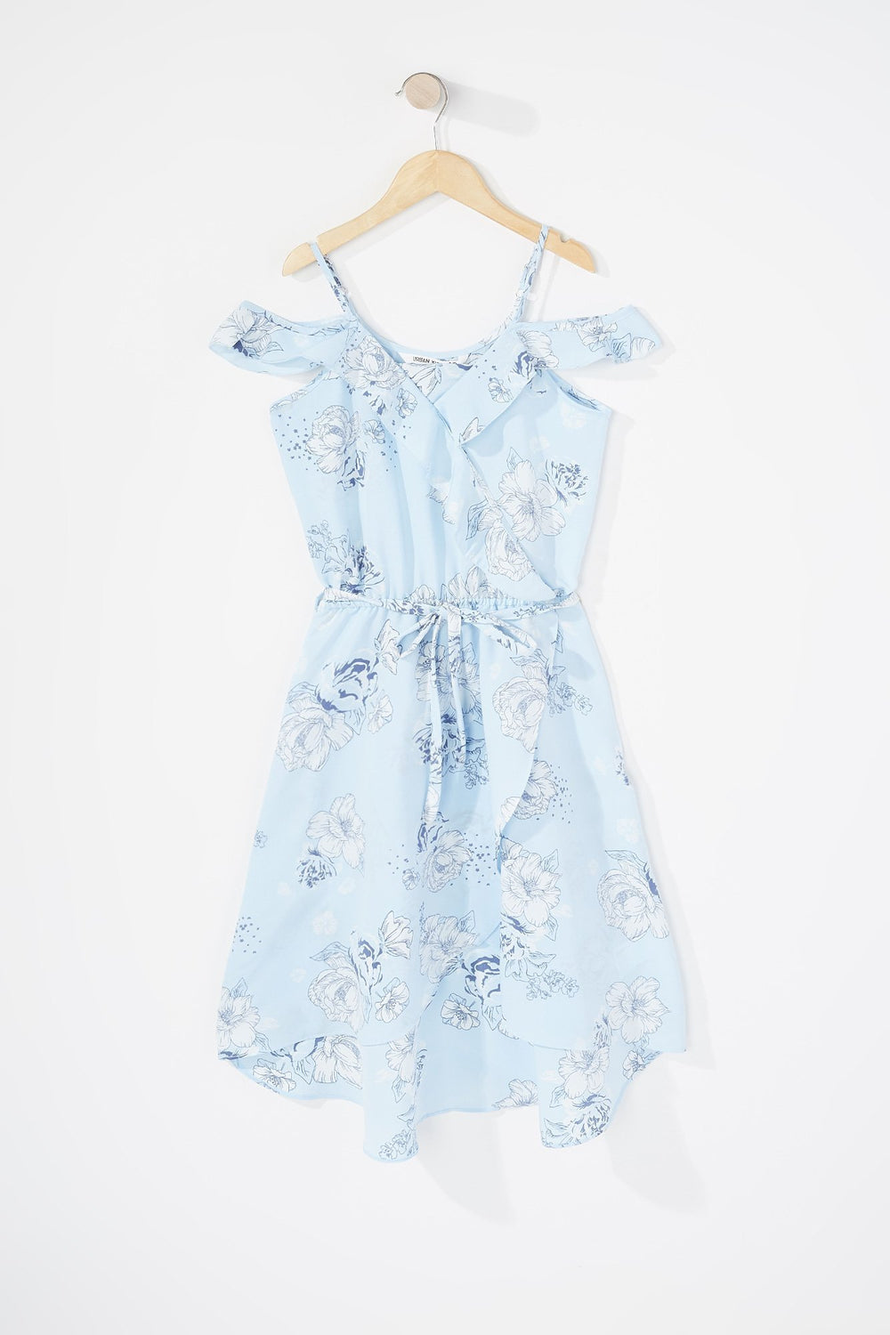 Kids Robe cache-cur volantée fleurie à épaules dénudées avec attache pour fille Bleu layette
