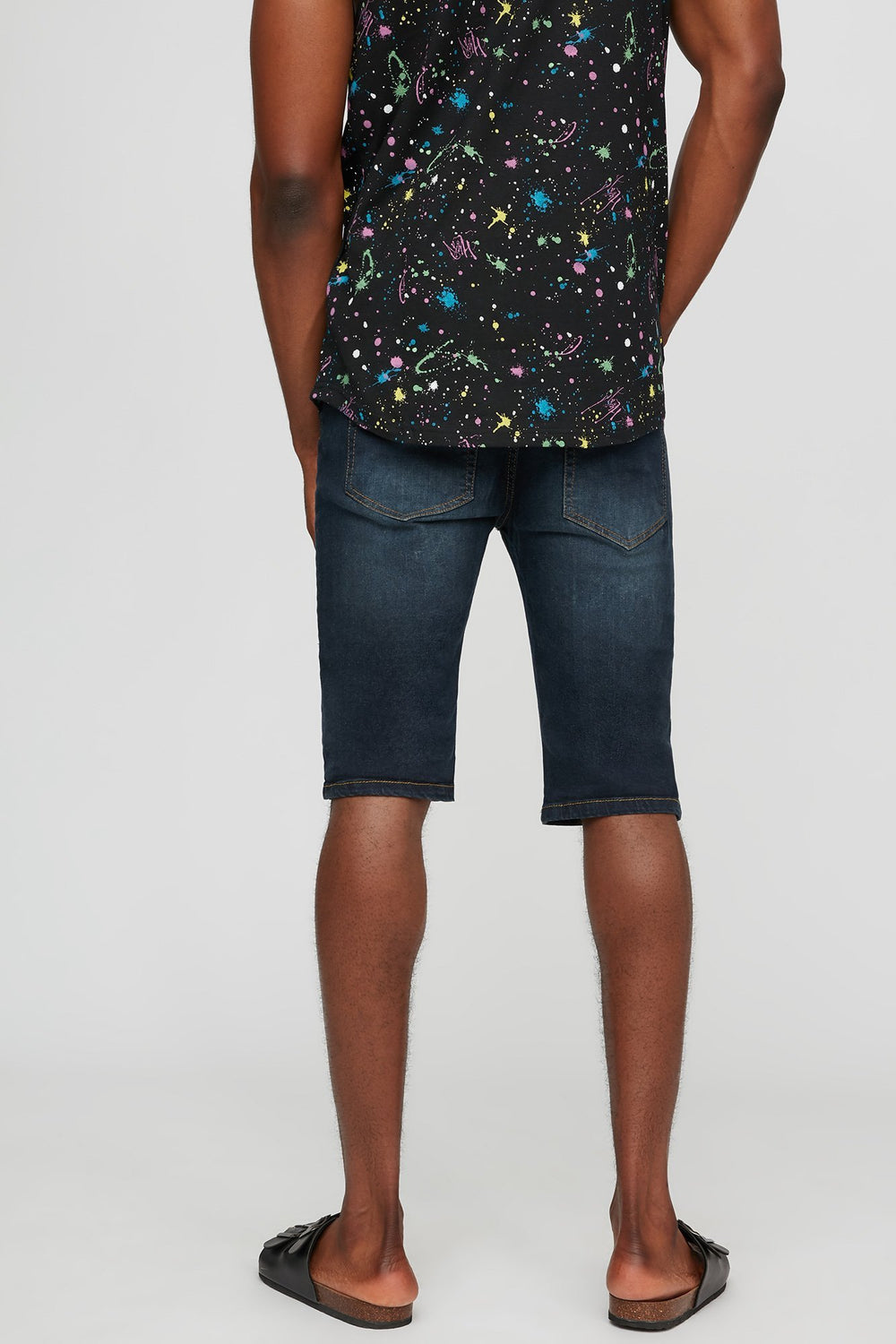 Men Short en denim mince délavé foncé Bleu Marine