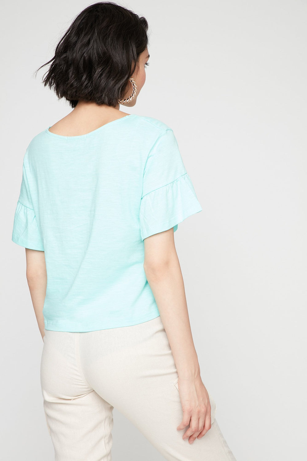 Women T-shirt à manches évasées volantées Bleu mer